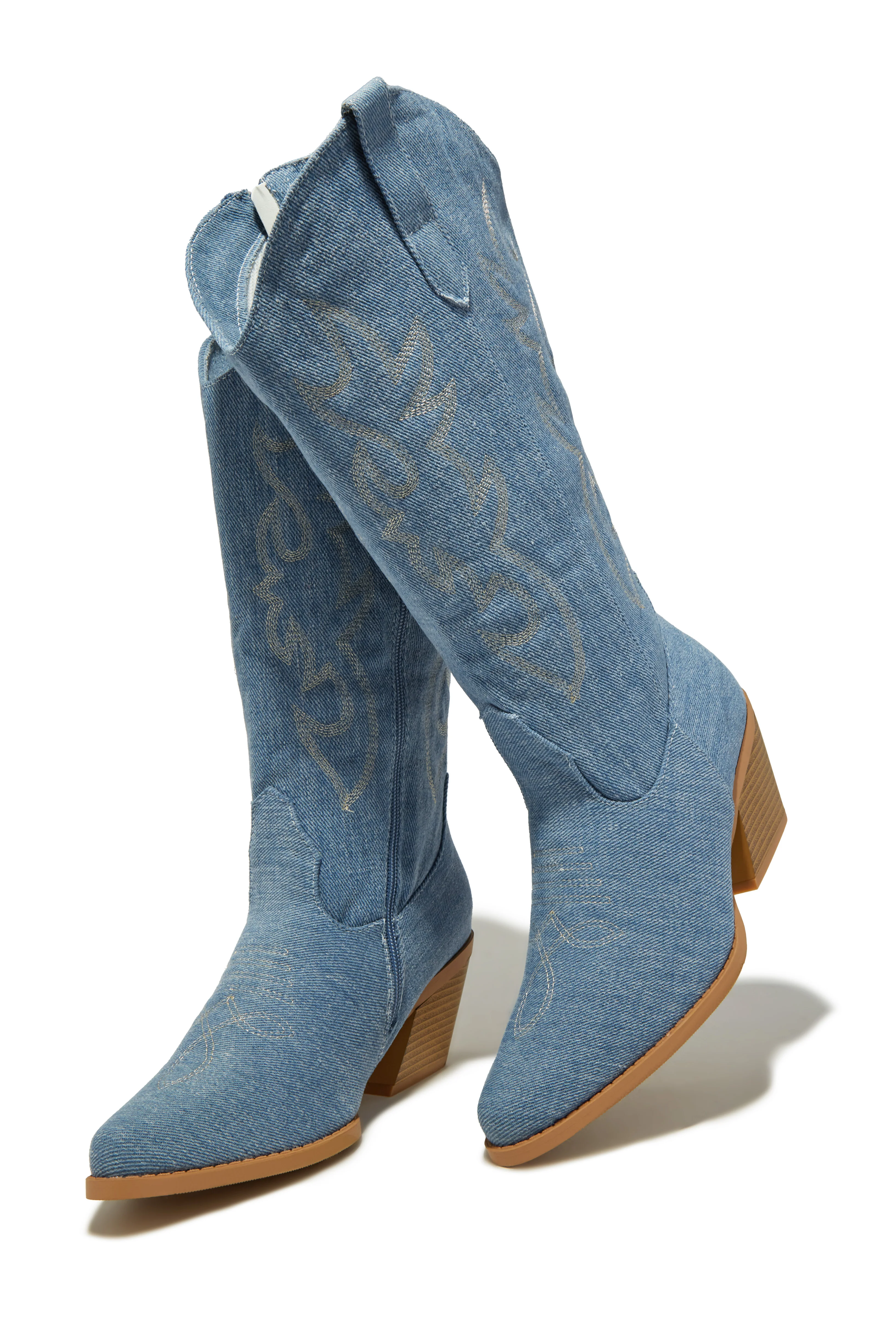 Abby Cowgirl Boots - Denim - Image 3