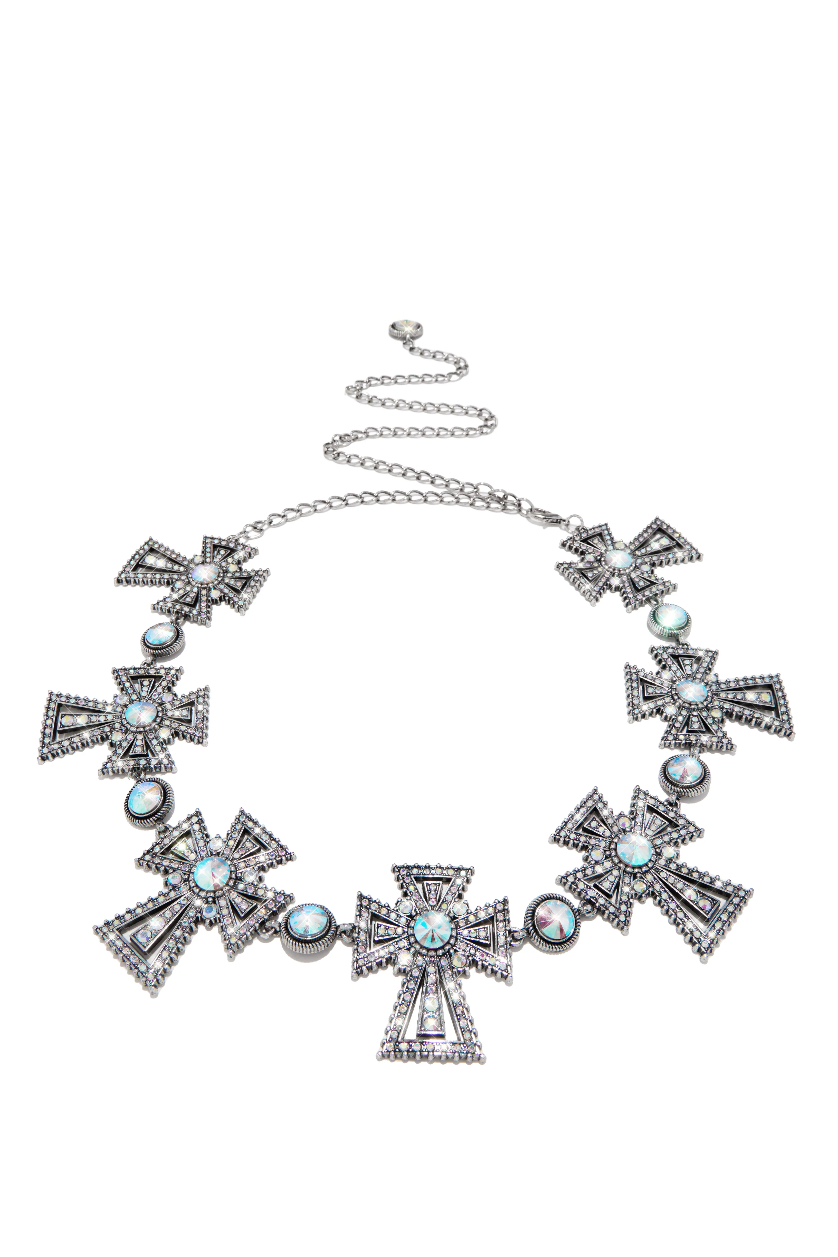 Abilene Embellished Pendant Chain Belt - Silver