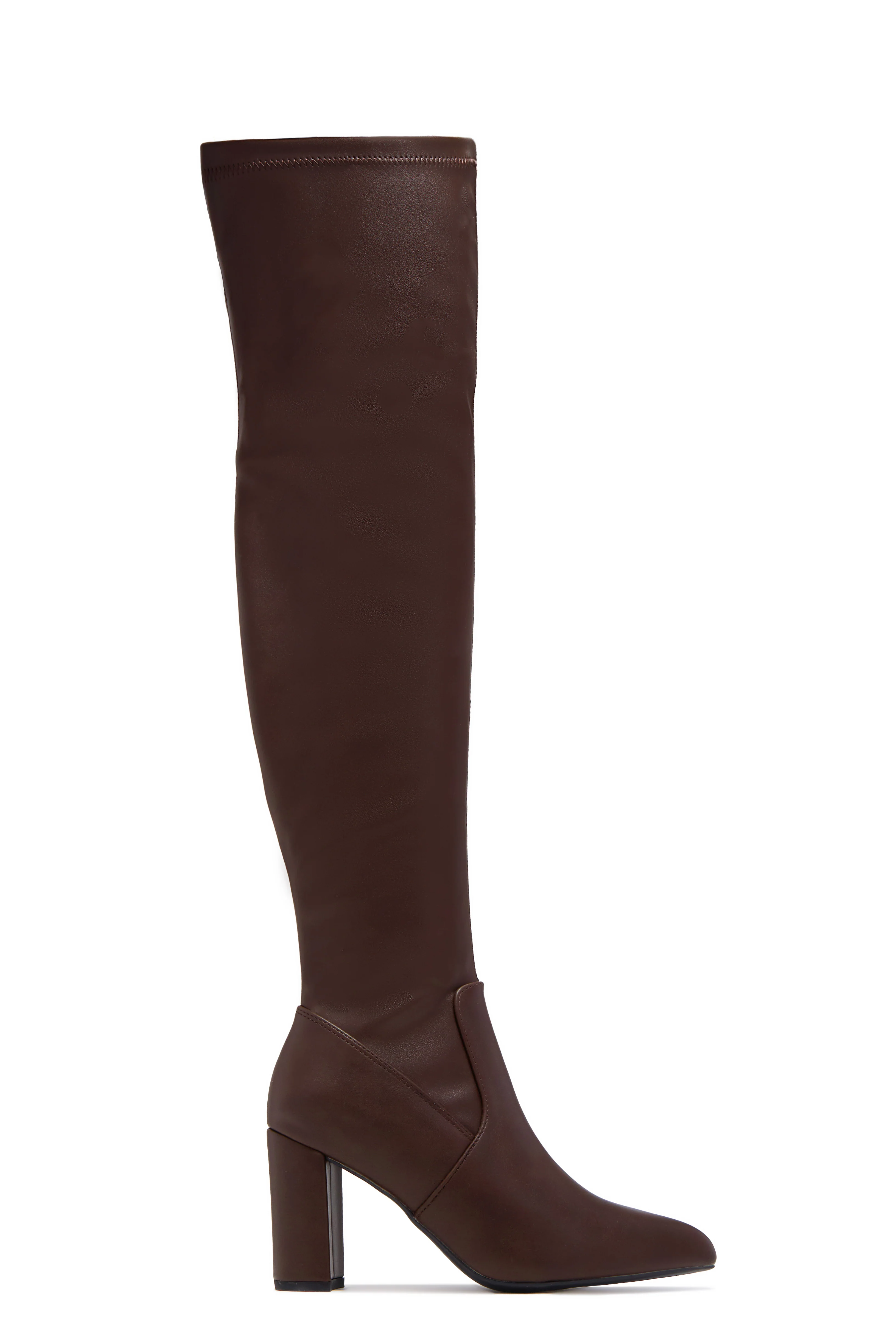 Adeline Chunky Heel Over The Knee Boots - Brown - Image 7
