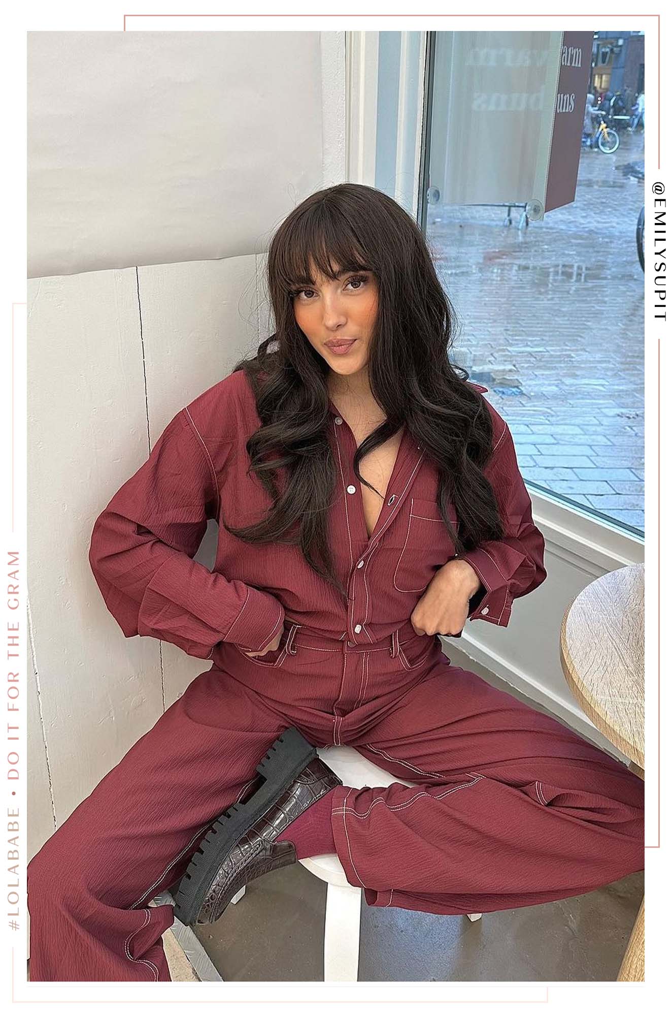 Aleza Long Sleeve Button Up Top - Burgundy - Image 2