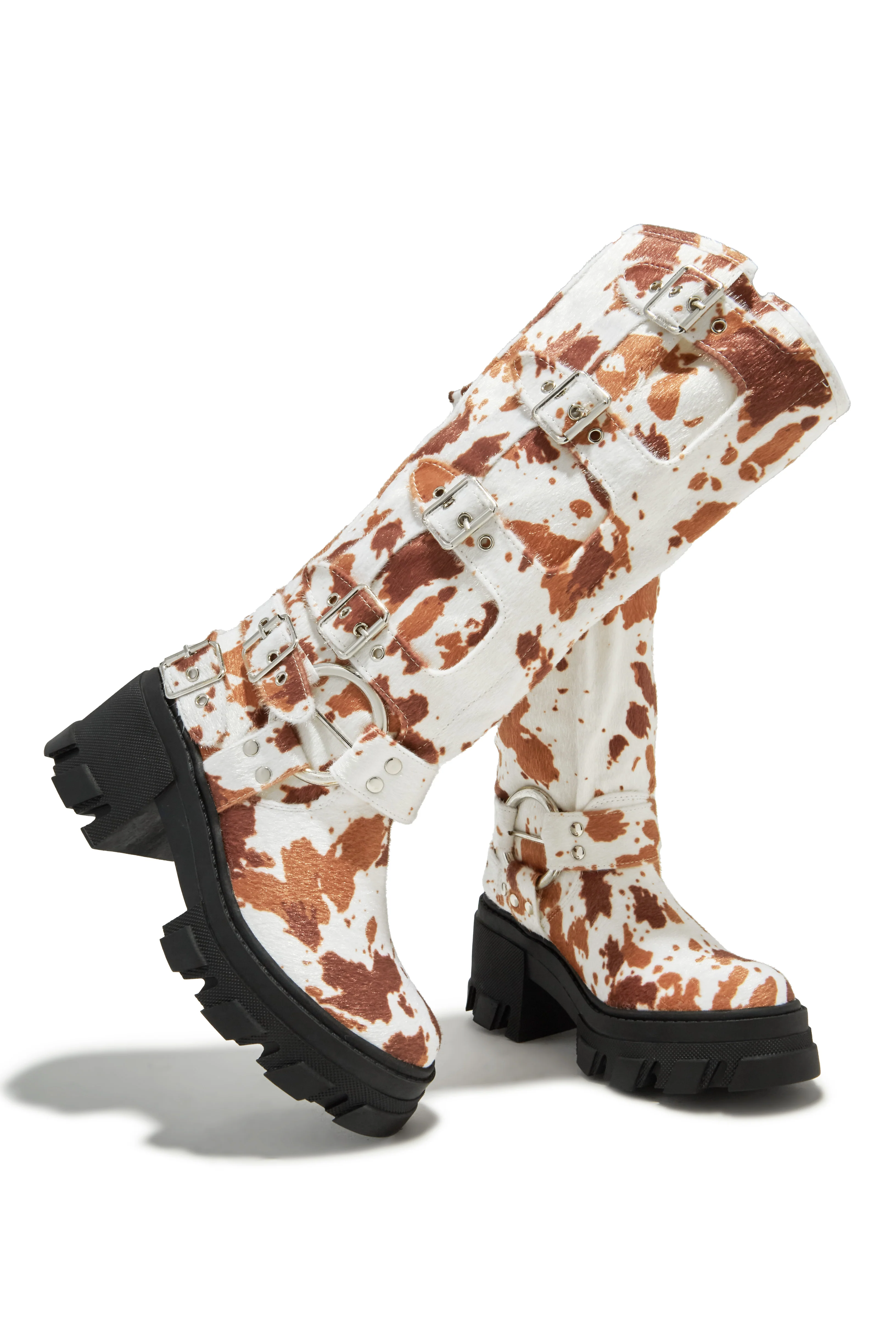 Alix Knee High Buckle Combat Boots - Cow - Image 4
