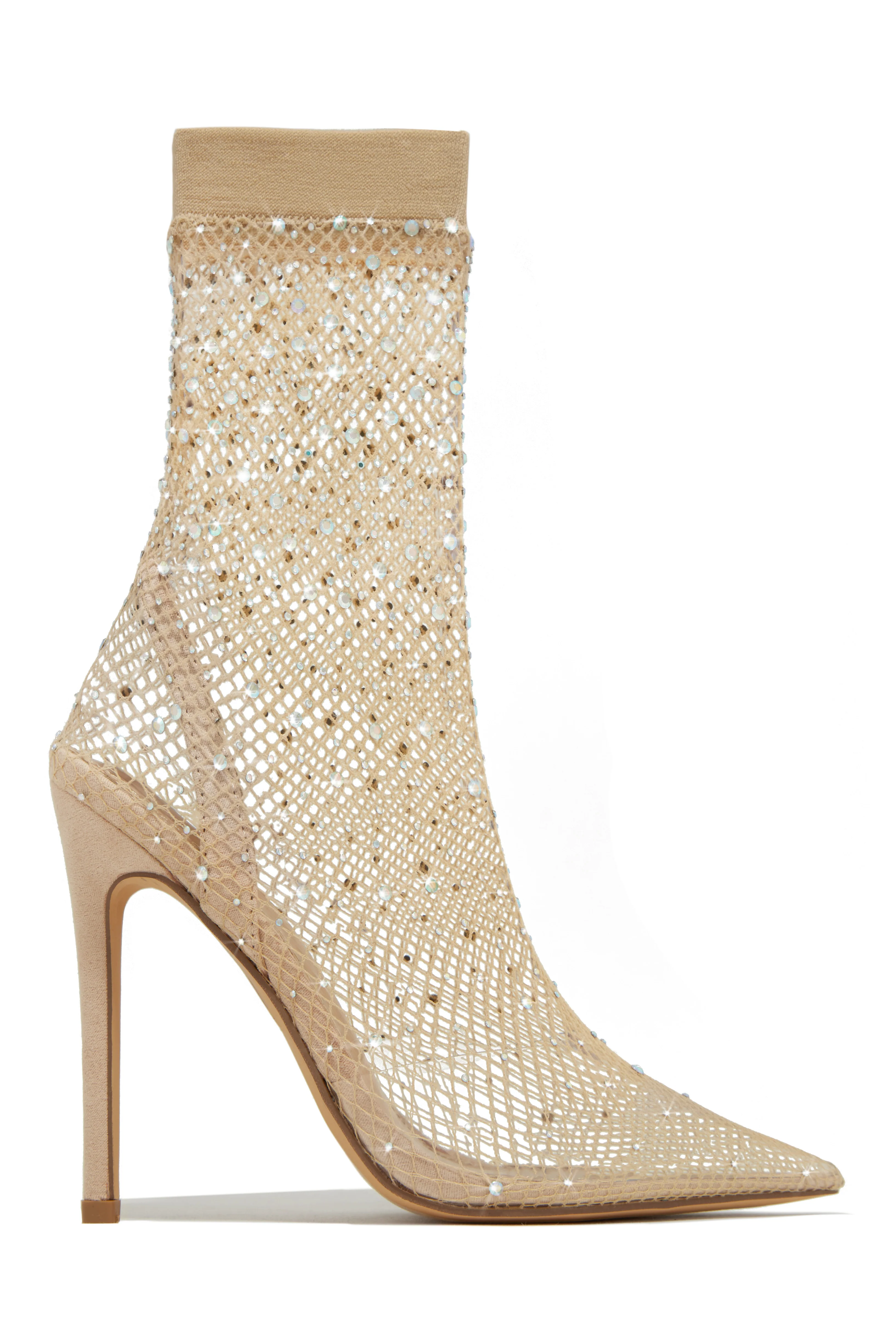 Aliza Embellished Fishnet Ankle Boots - Nude - Image 3