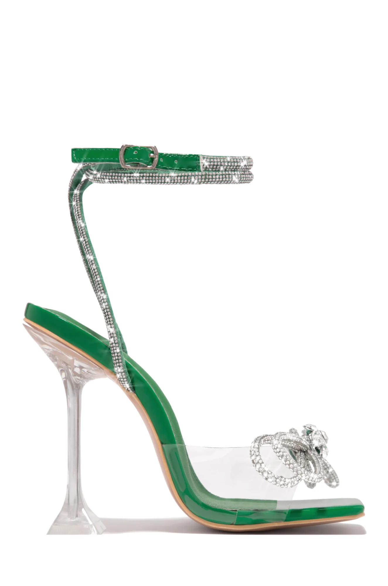 Amaria Embellished Bow Strap High Heels - Green - Image 6