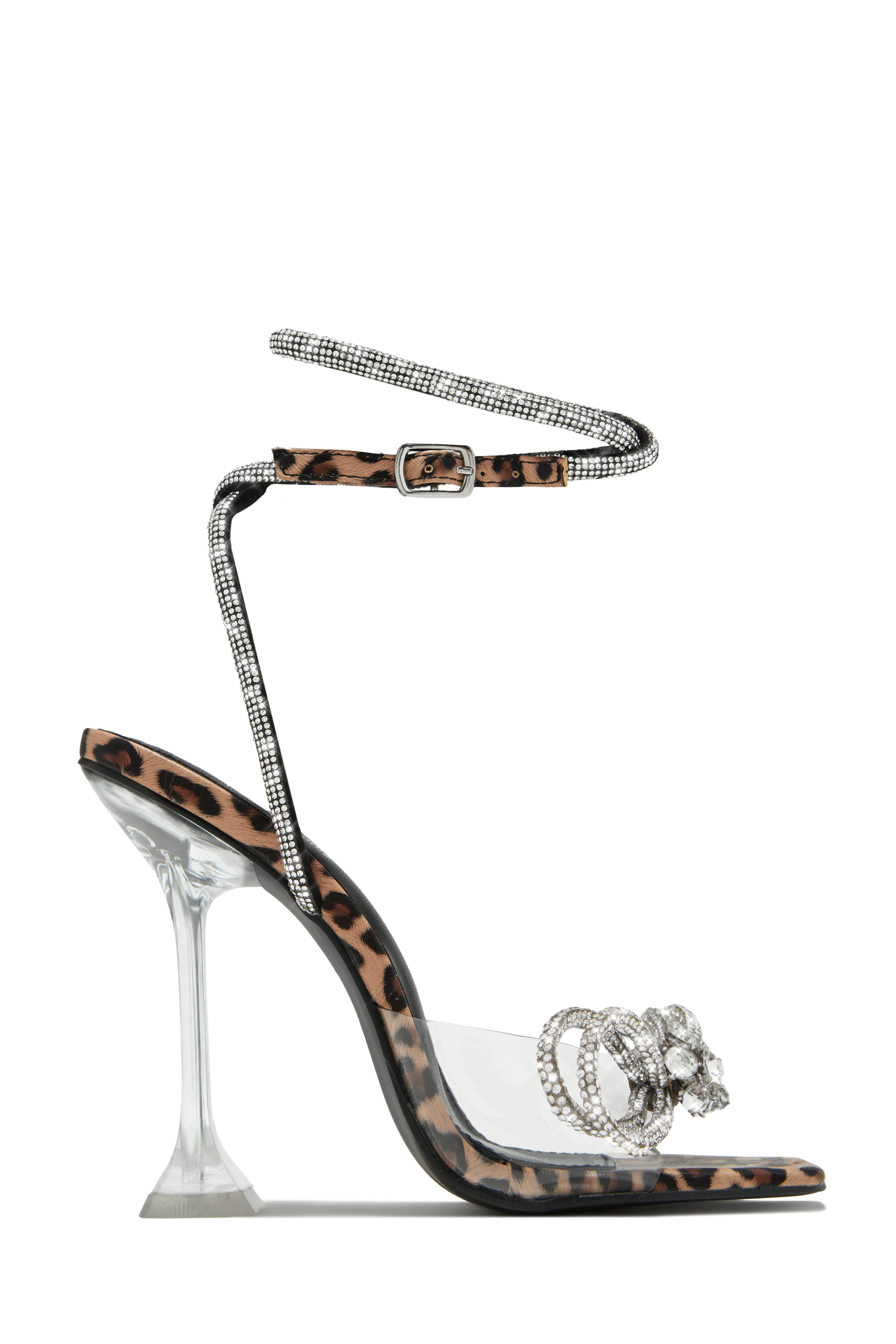 Amaria Embellished Bow Strap High Heels - Leopard - Image 6