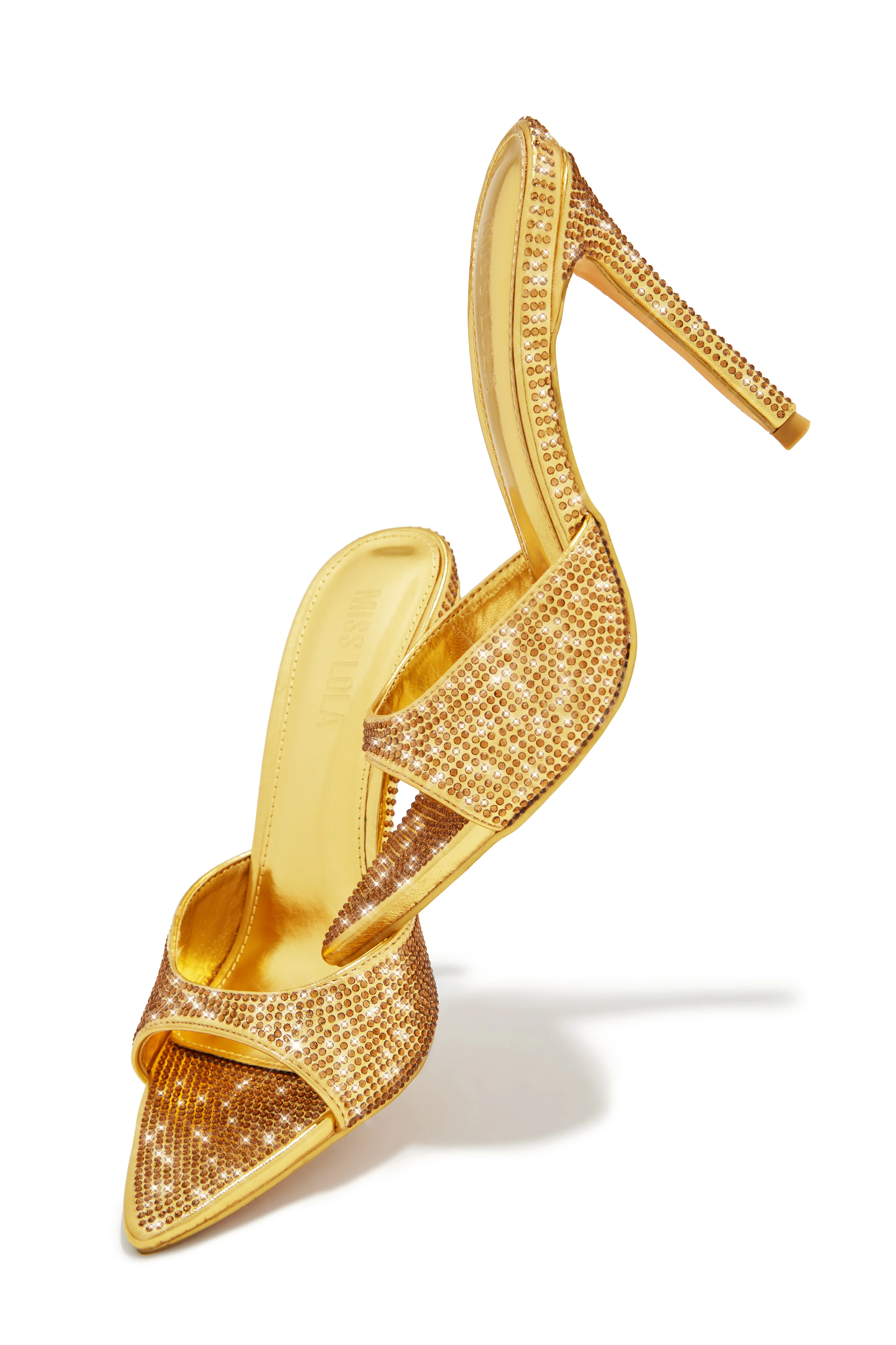 Amiah Embellished High Heel Mules - Gold - Image 5