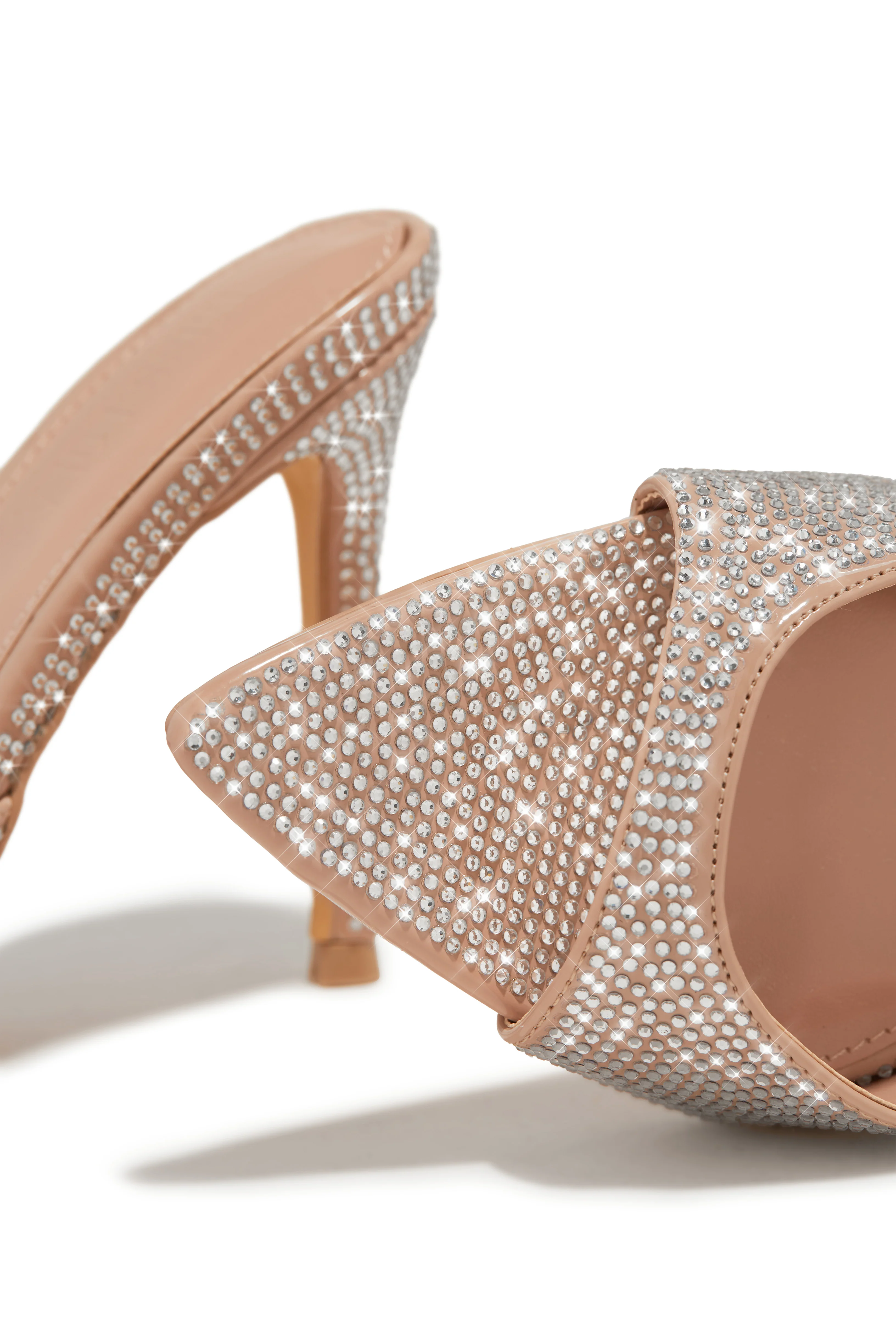 Amiah Embellished High Heel Mules - Nude - Image 3