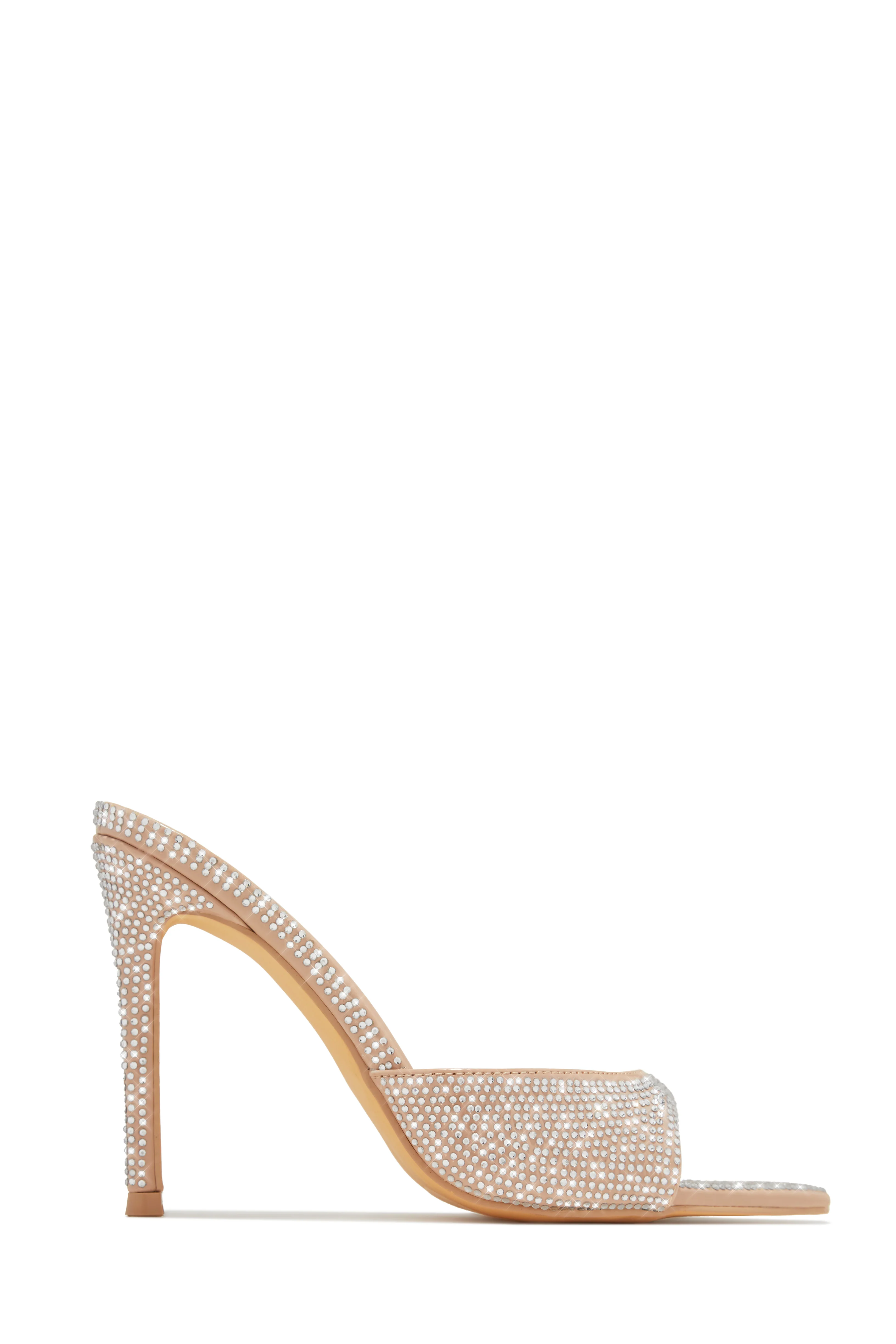 Amiah Embellished High Heel Mules - Nude - Image 6