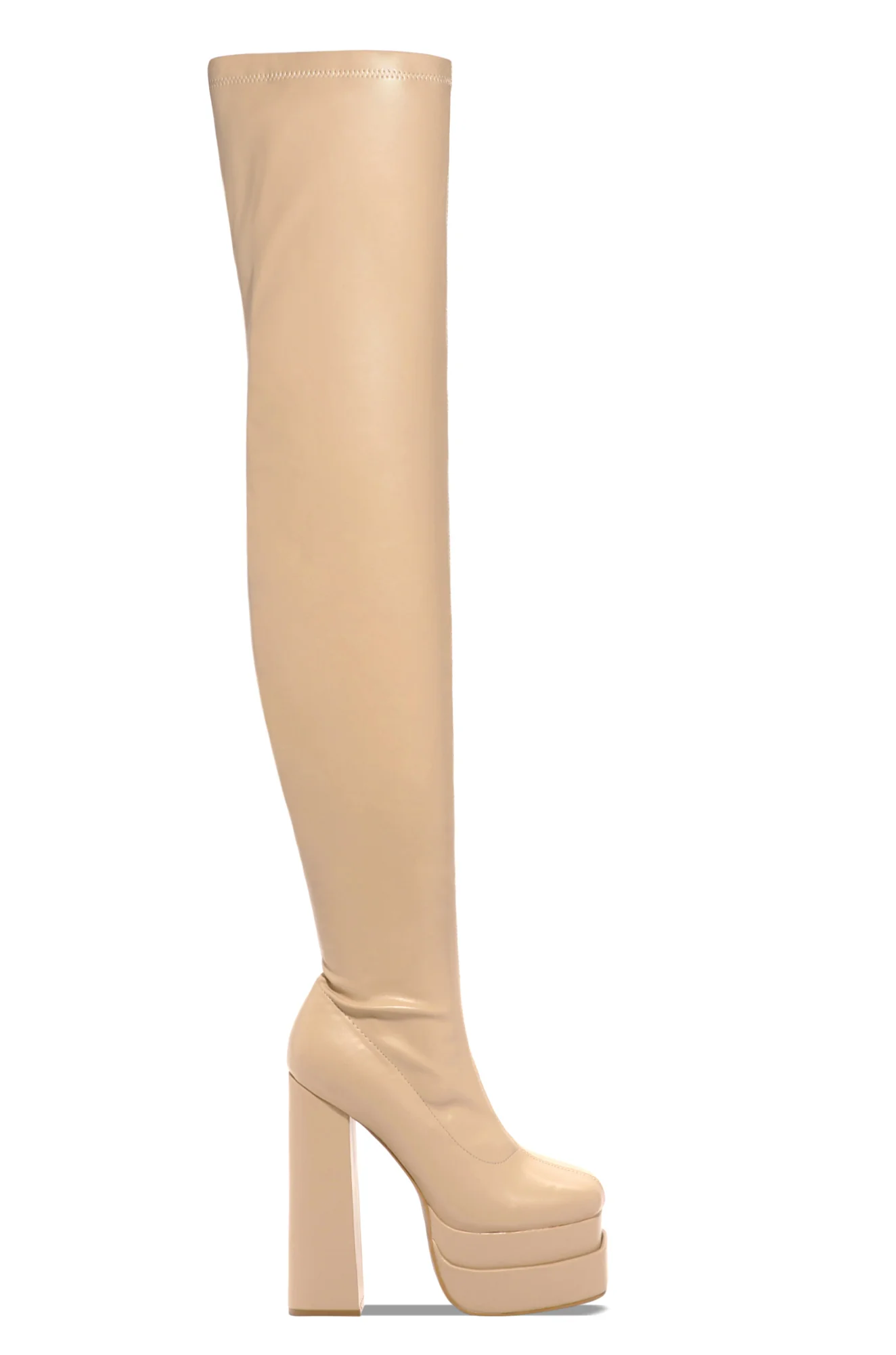 Amira Over The Knee Platform Block Heel Boots - Nude - Image 8