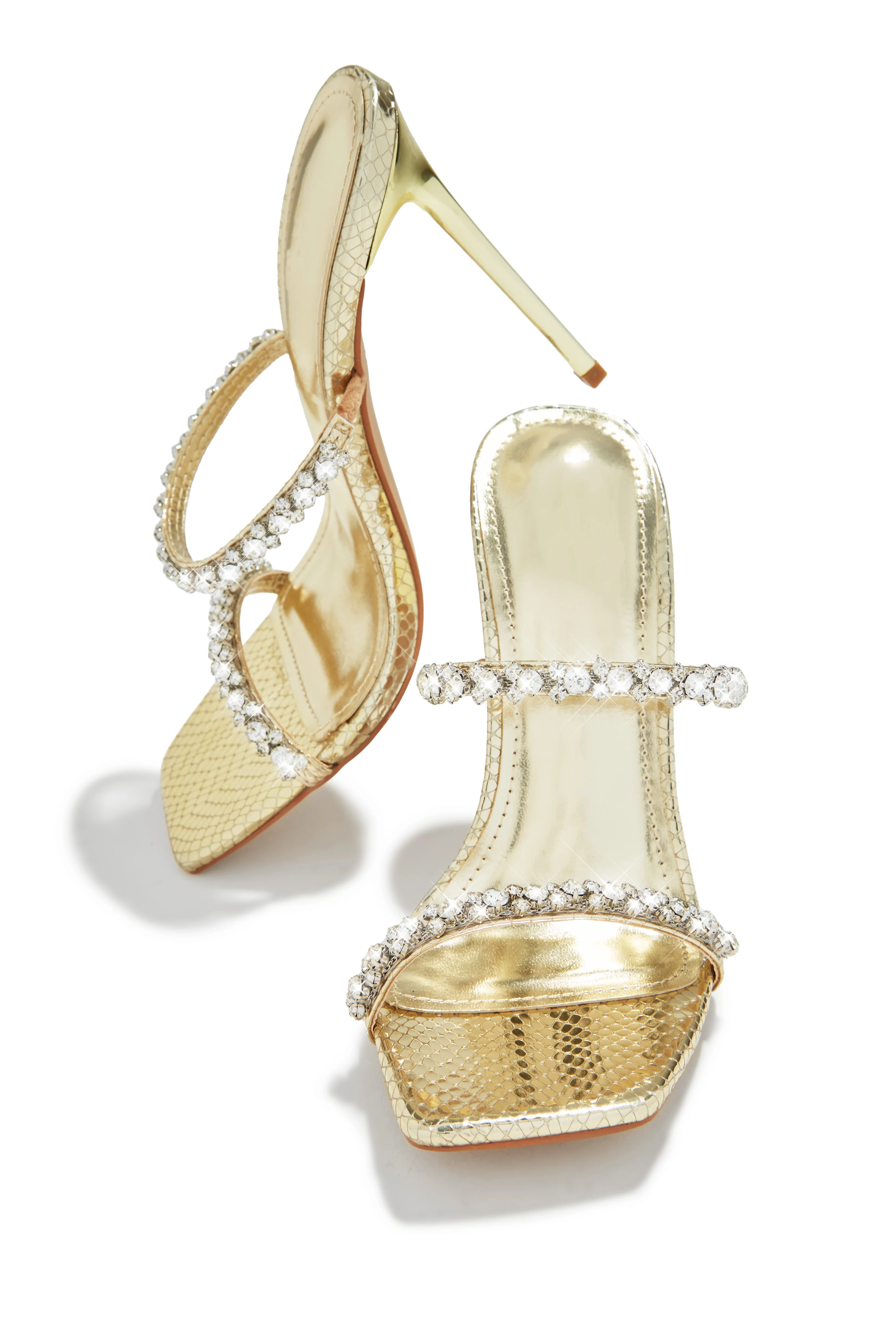 Amyna Embellished High Heel Mules - Gold - Image 2