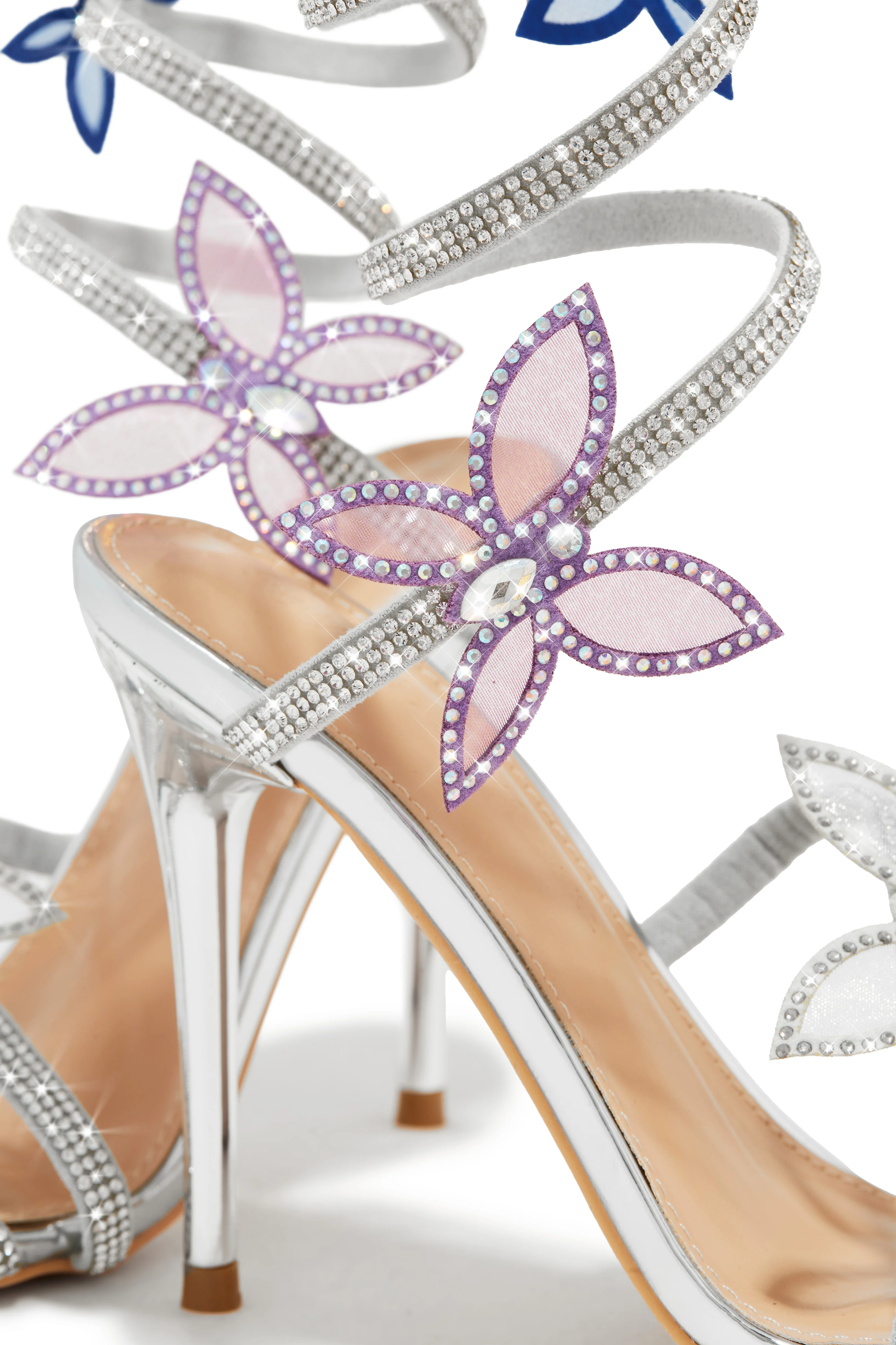 Fantasy Multi Color Around The Ankle Coil Heels - Silver - Image 2