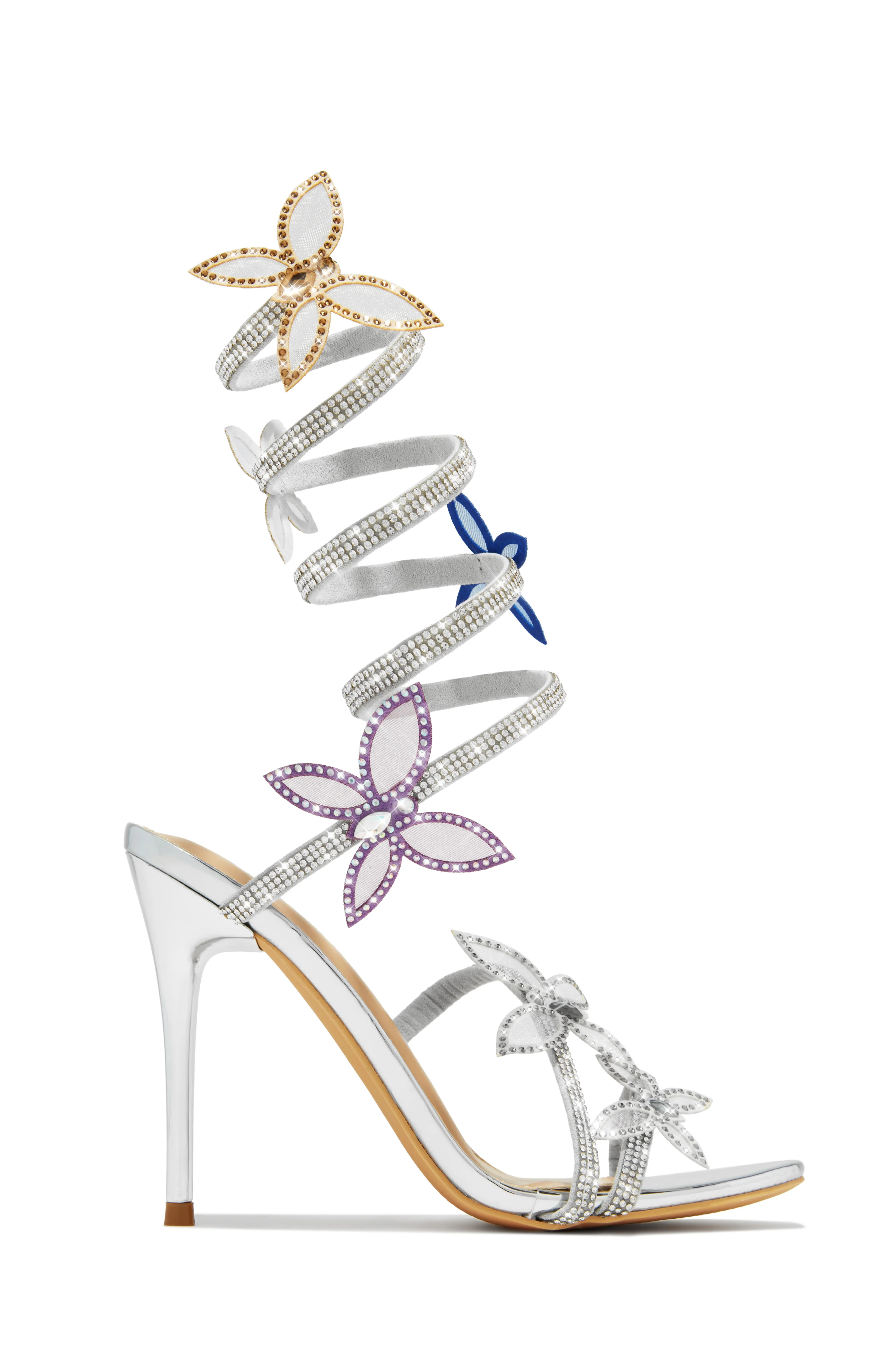 Fantasy Multi Color Around The Ankle Coil Heels - Silver - Image 5
