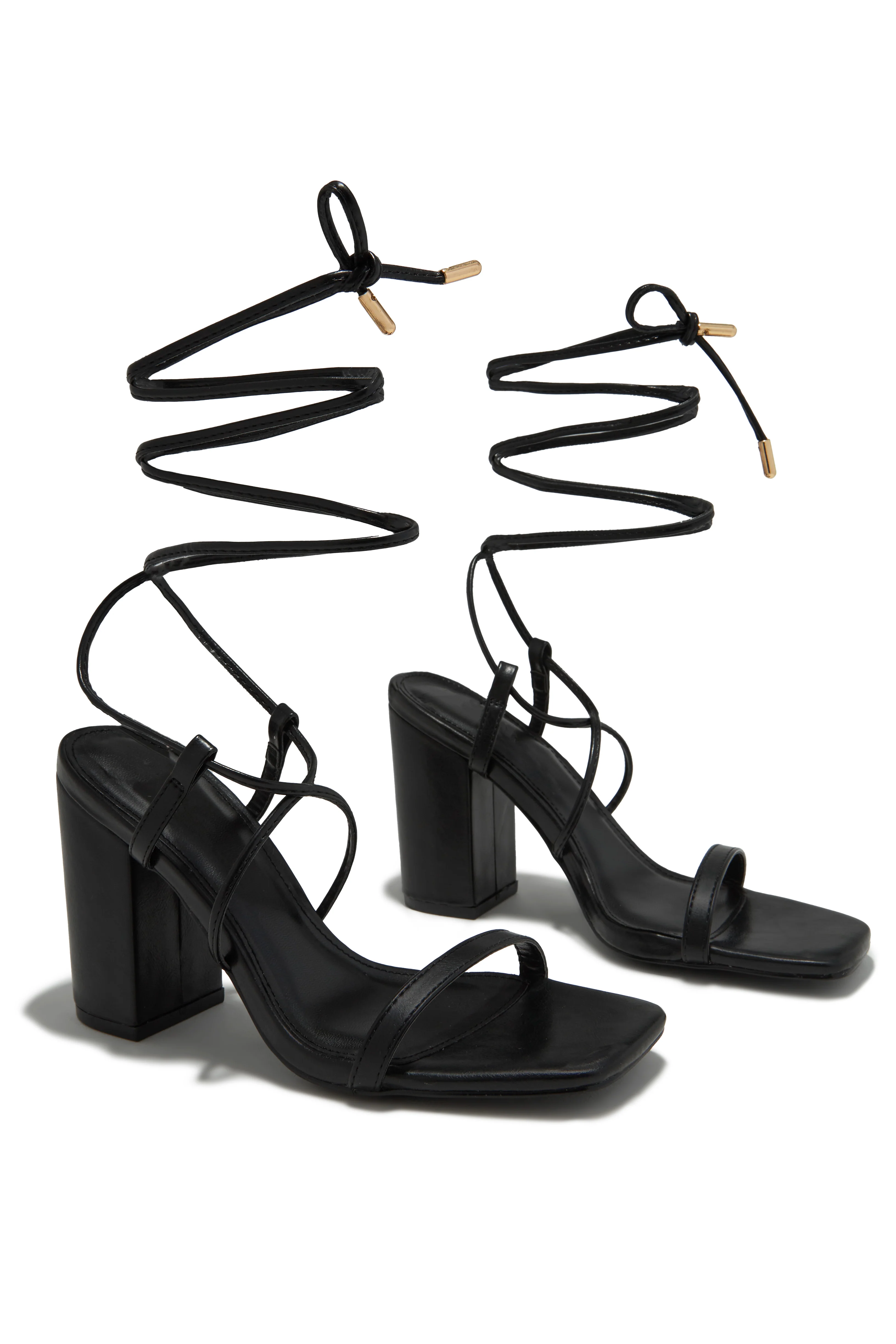 Aria Lace Up Block Heels - Black - Image 6