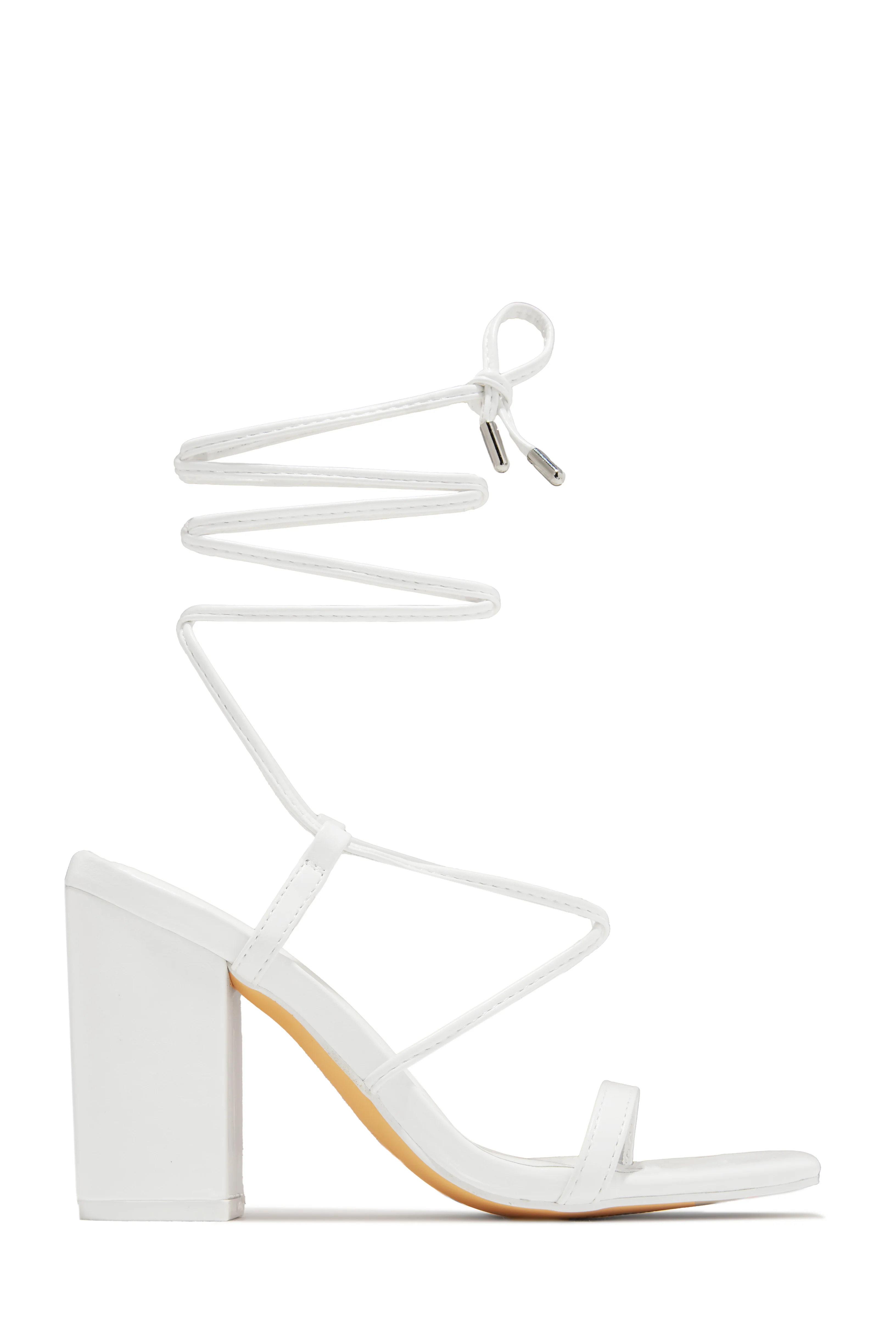 Aria Lace Up Block Heels - White - Image 6