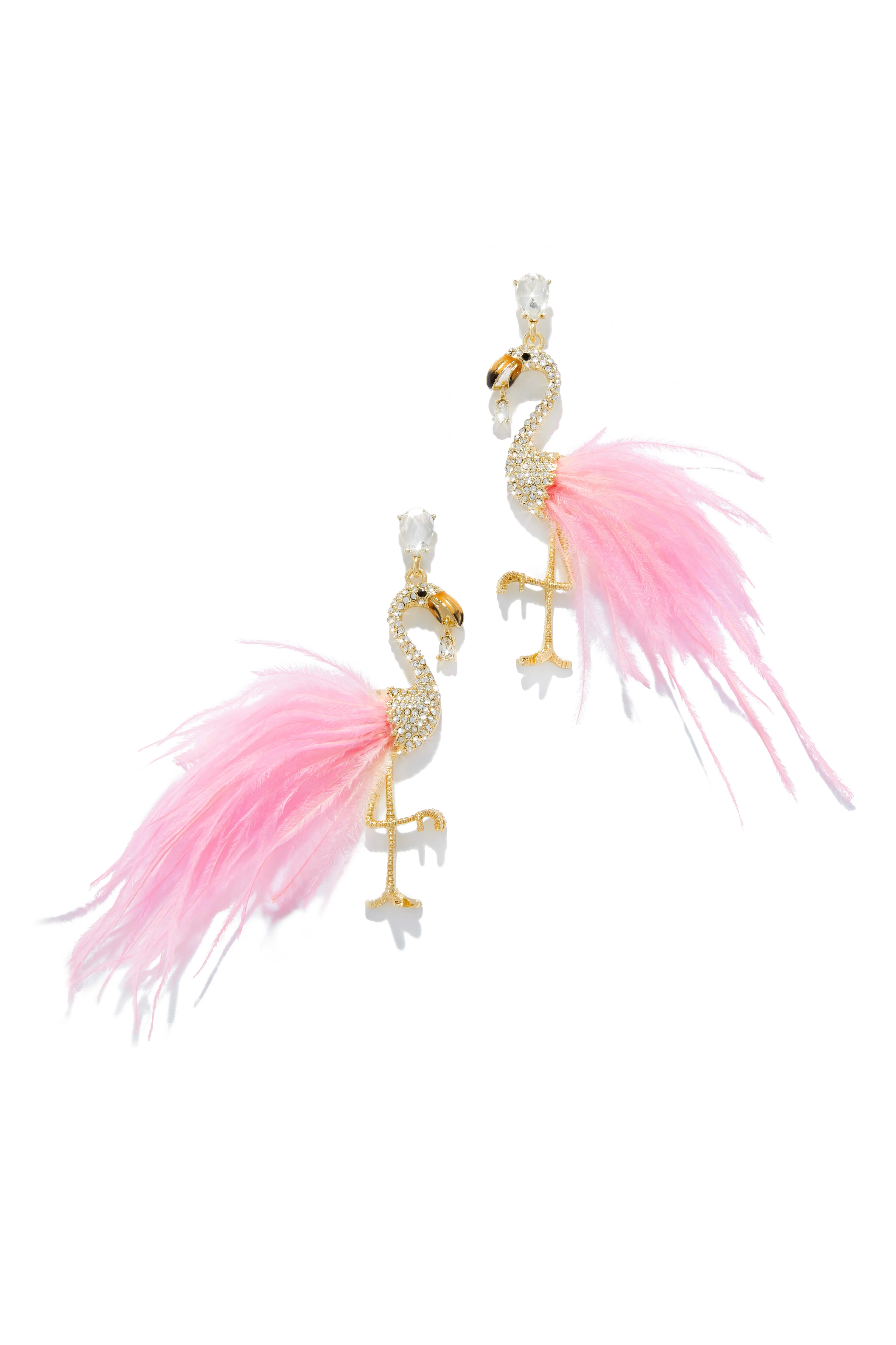Aruba Faux Feather Flamingo Earring - White - Image 4