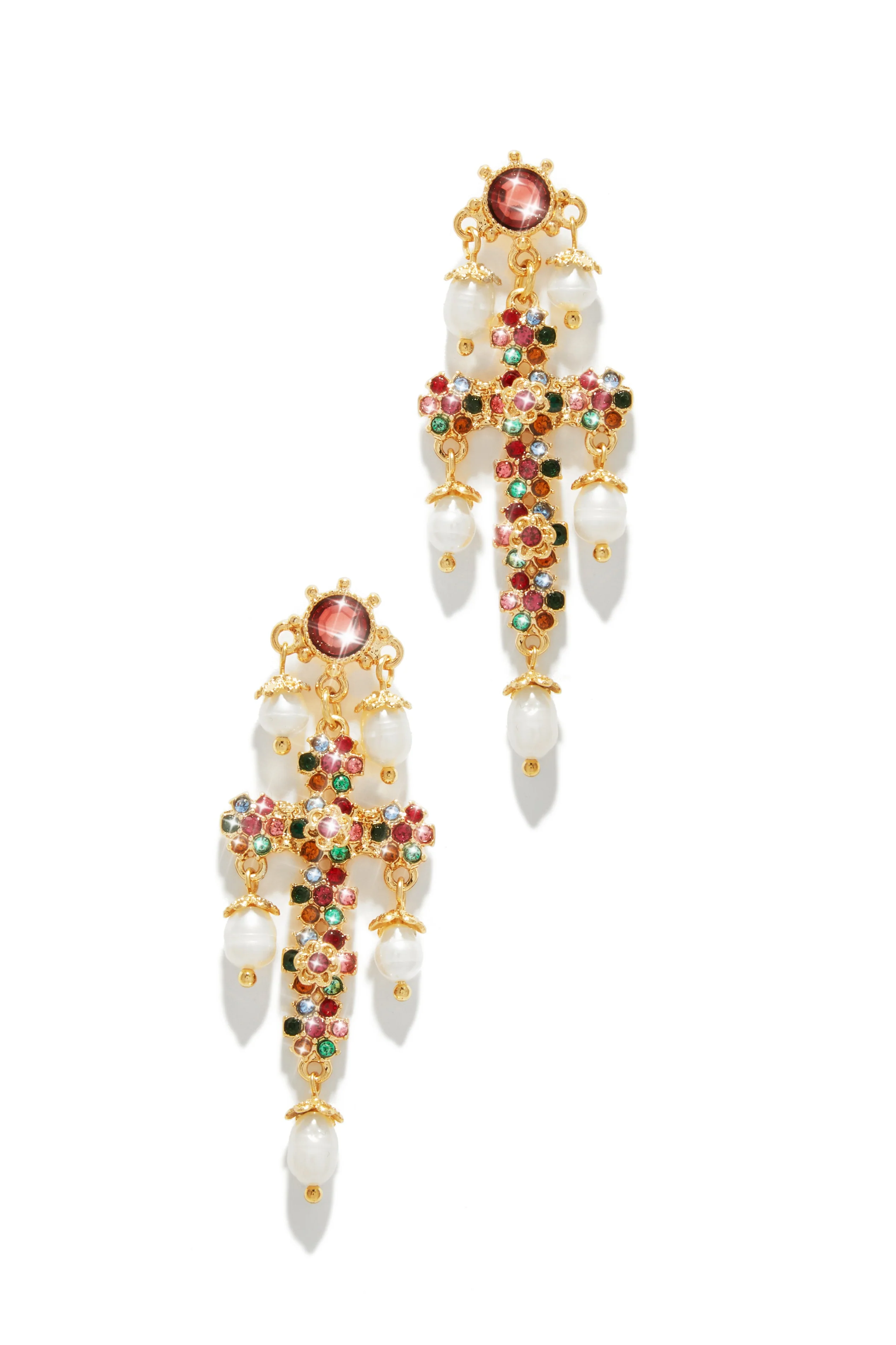 Aryna Dangle Cross Earring - Multi - Image 3