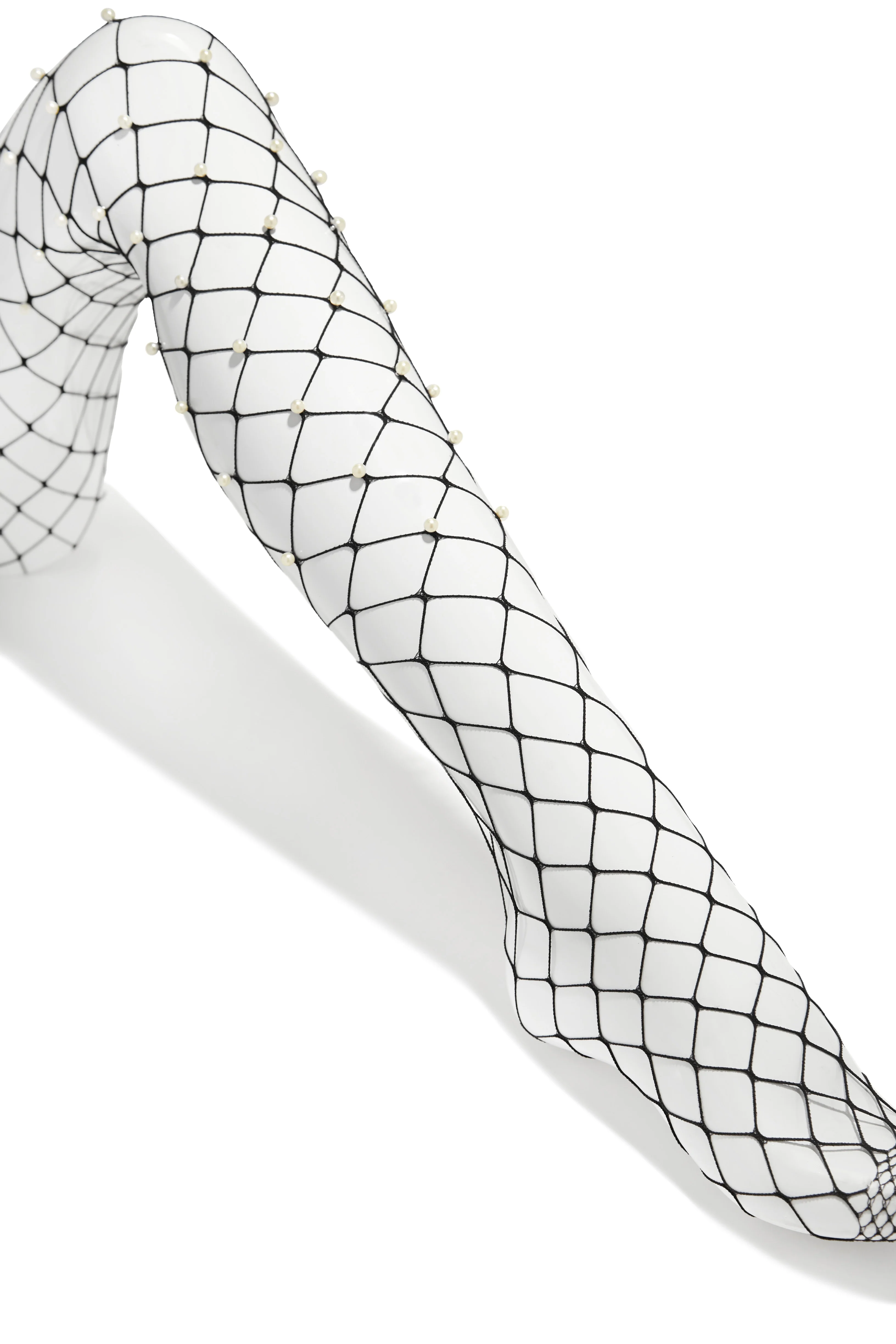 Ava Pearl Embellished Fishnets - Black - Image 4