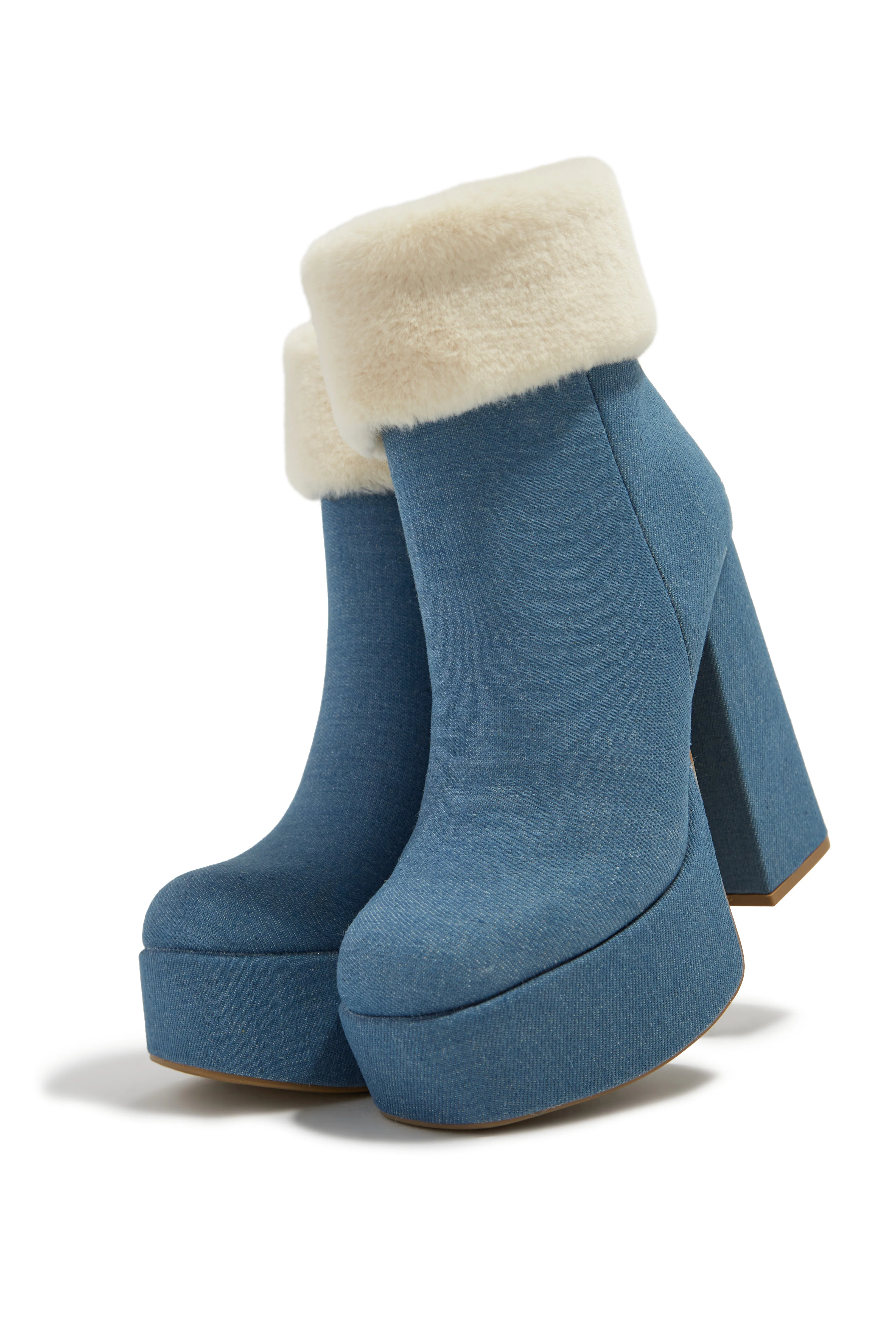 Ayla Faux Fur Platform Block Heel Ankle Boots - Denim - Image 8