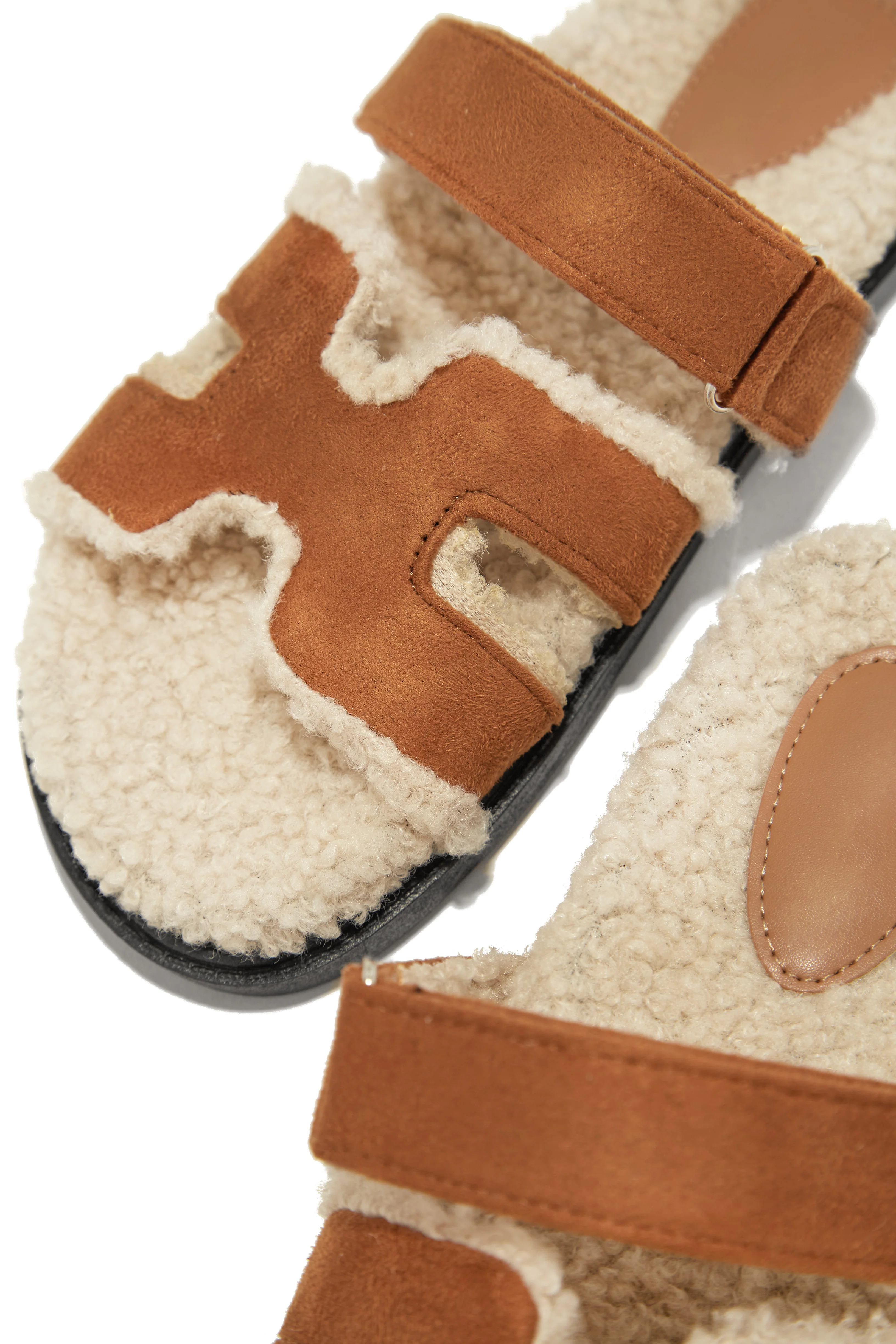 Bailey Faux Sherpa Slip On Sandals - Chestnut - Image 3