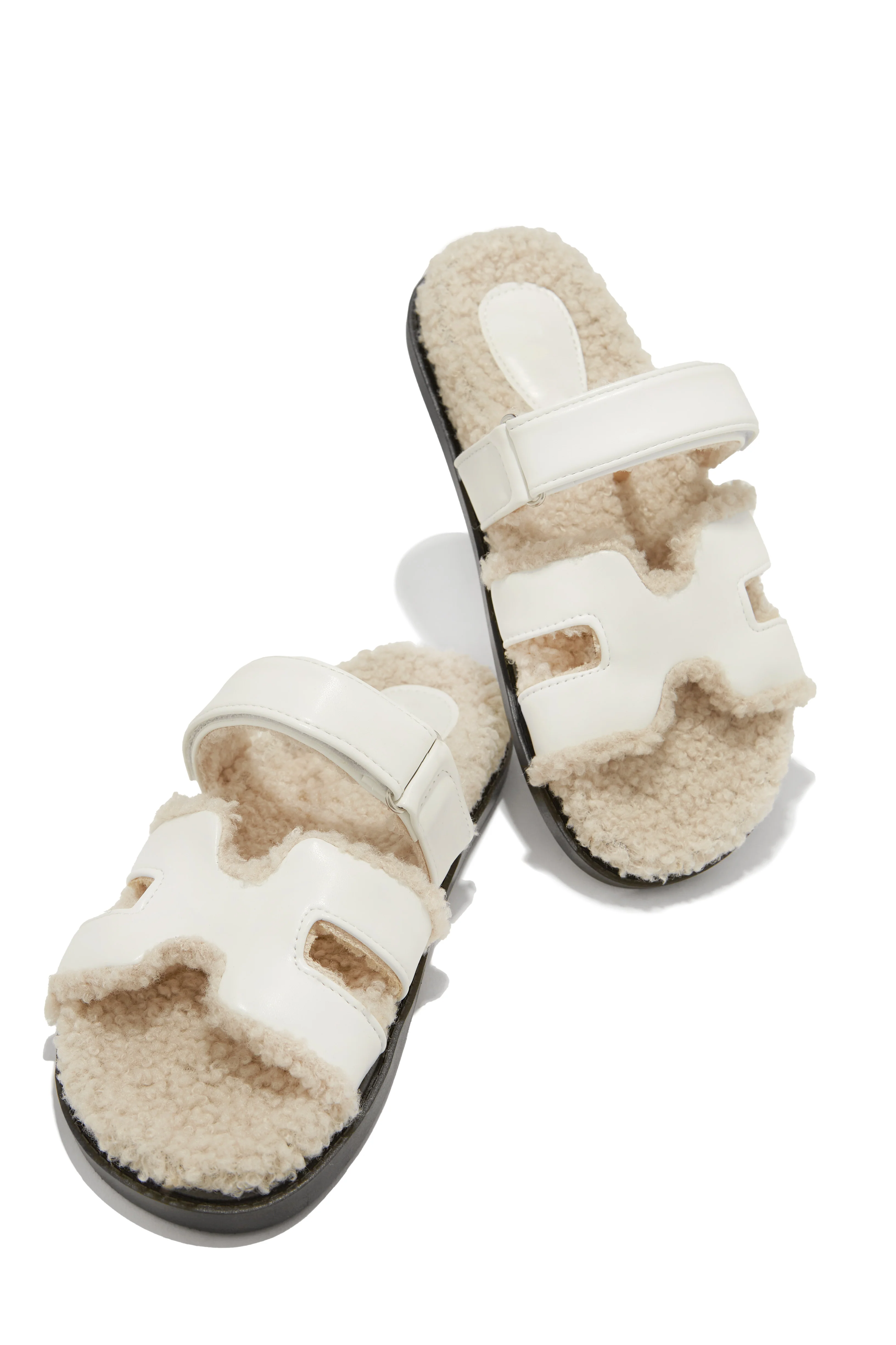 Bailey Faux Sherpa Slip On Sandals - White - Image 5