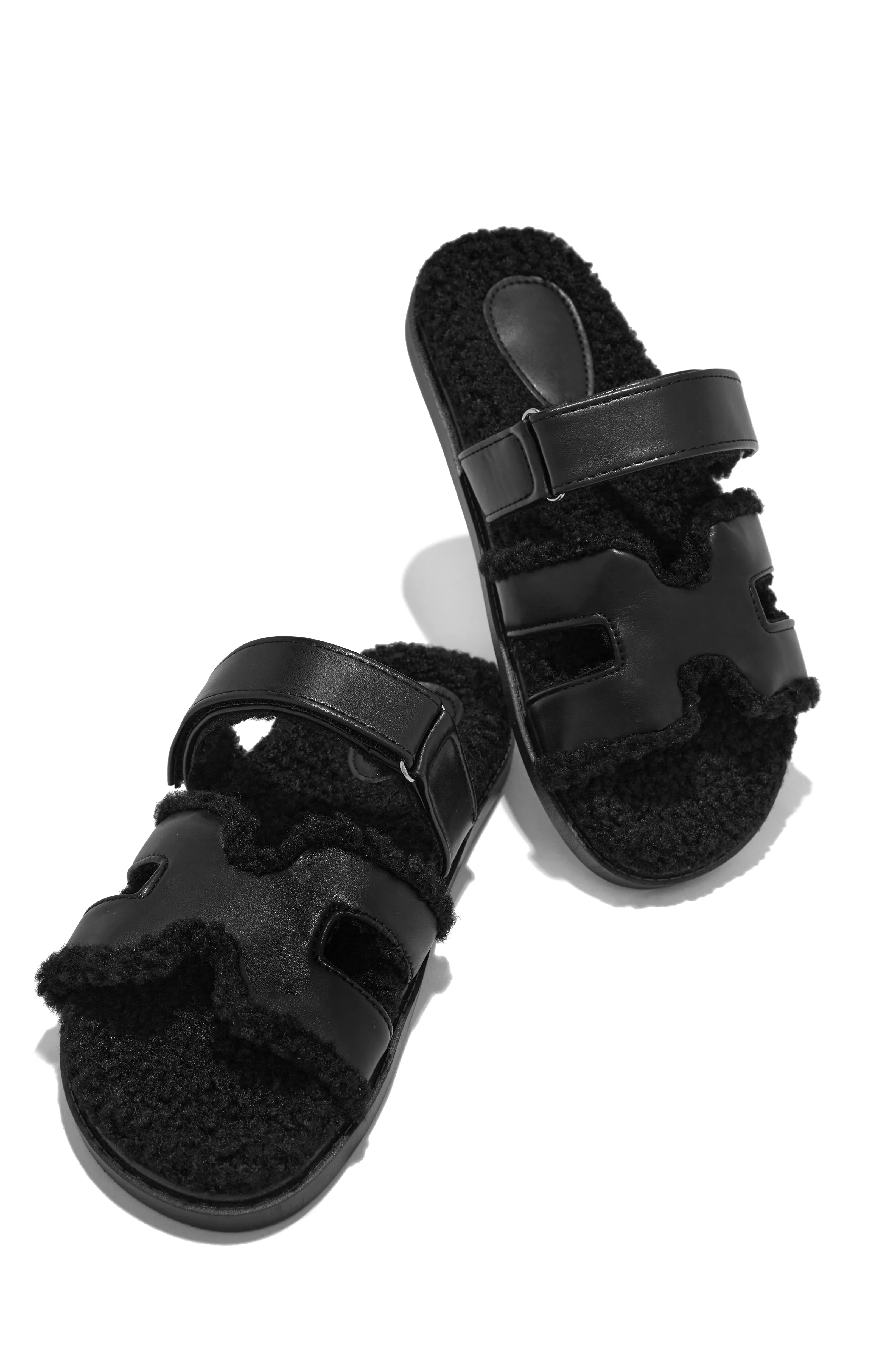 Bailey Faux Sherpa Slip On Sandals - White - Image 6