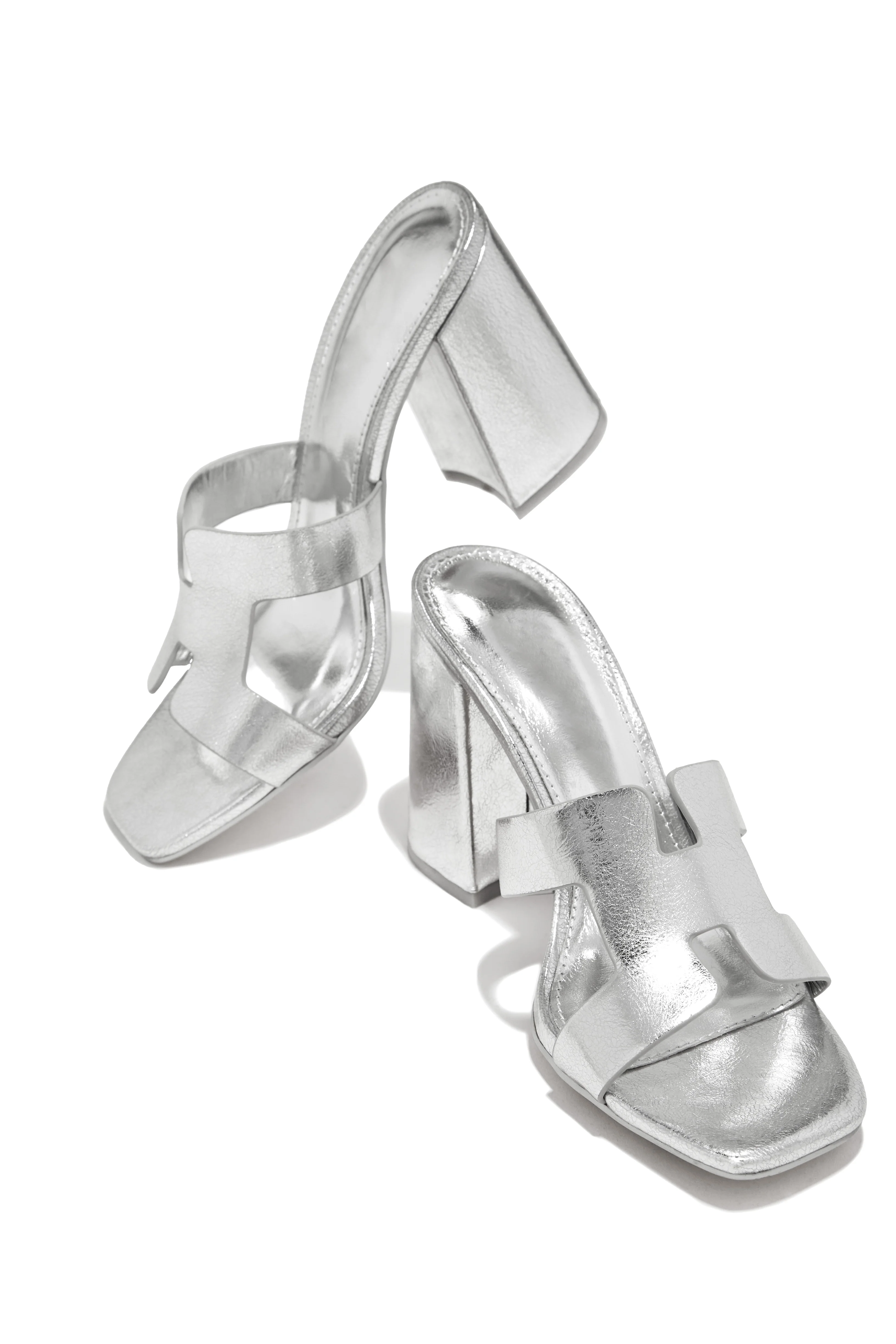 Bianka Block Mid Heels - Silver - Image 5