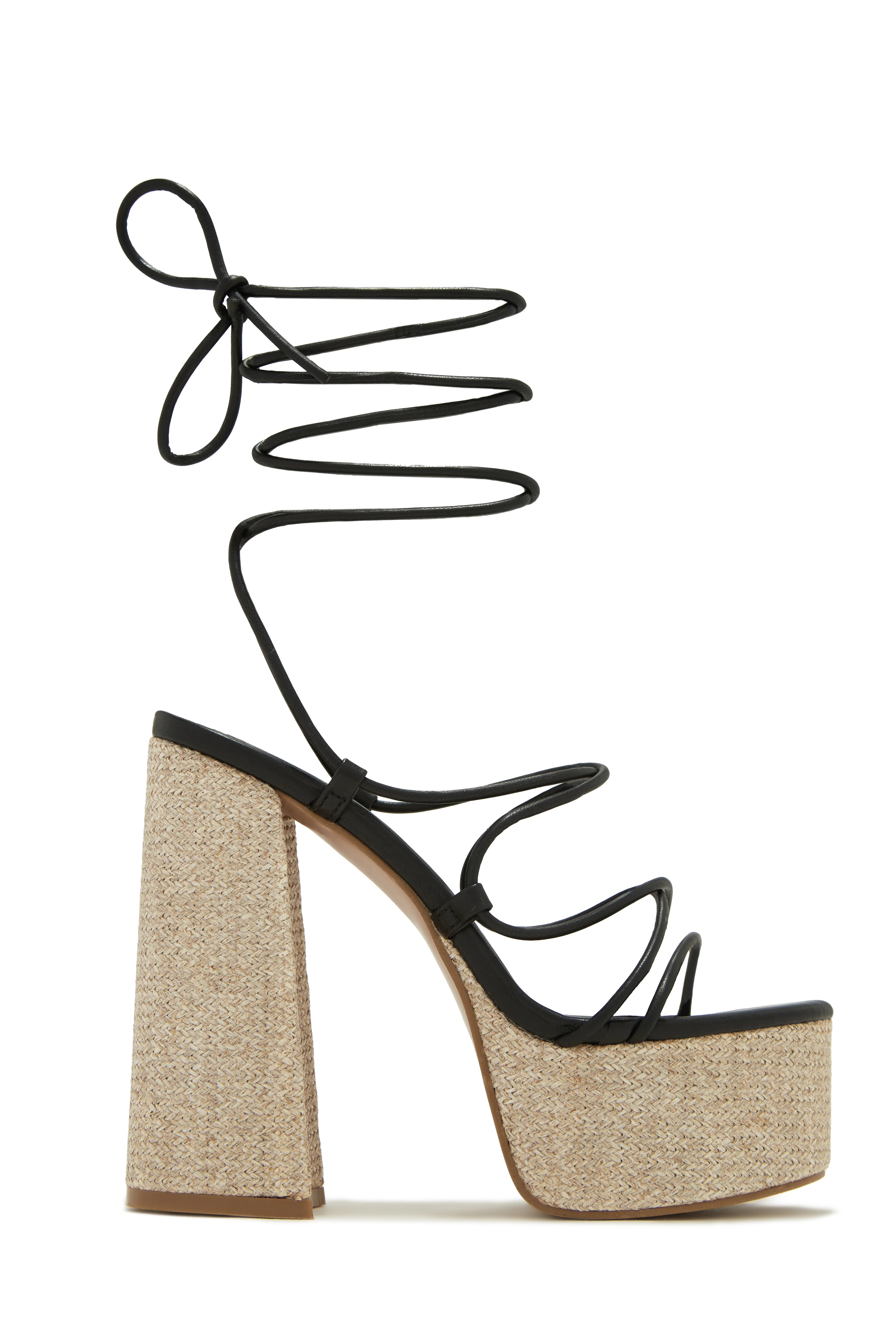 Brunch Al Fresco Lace Up Platform Block High Heels - Denim - Image 6
