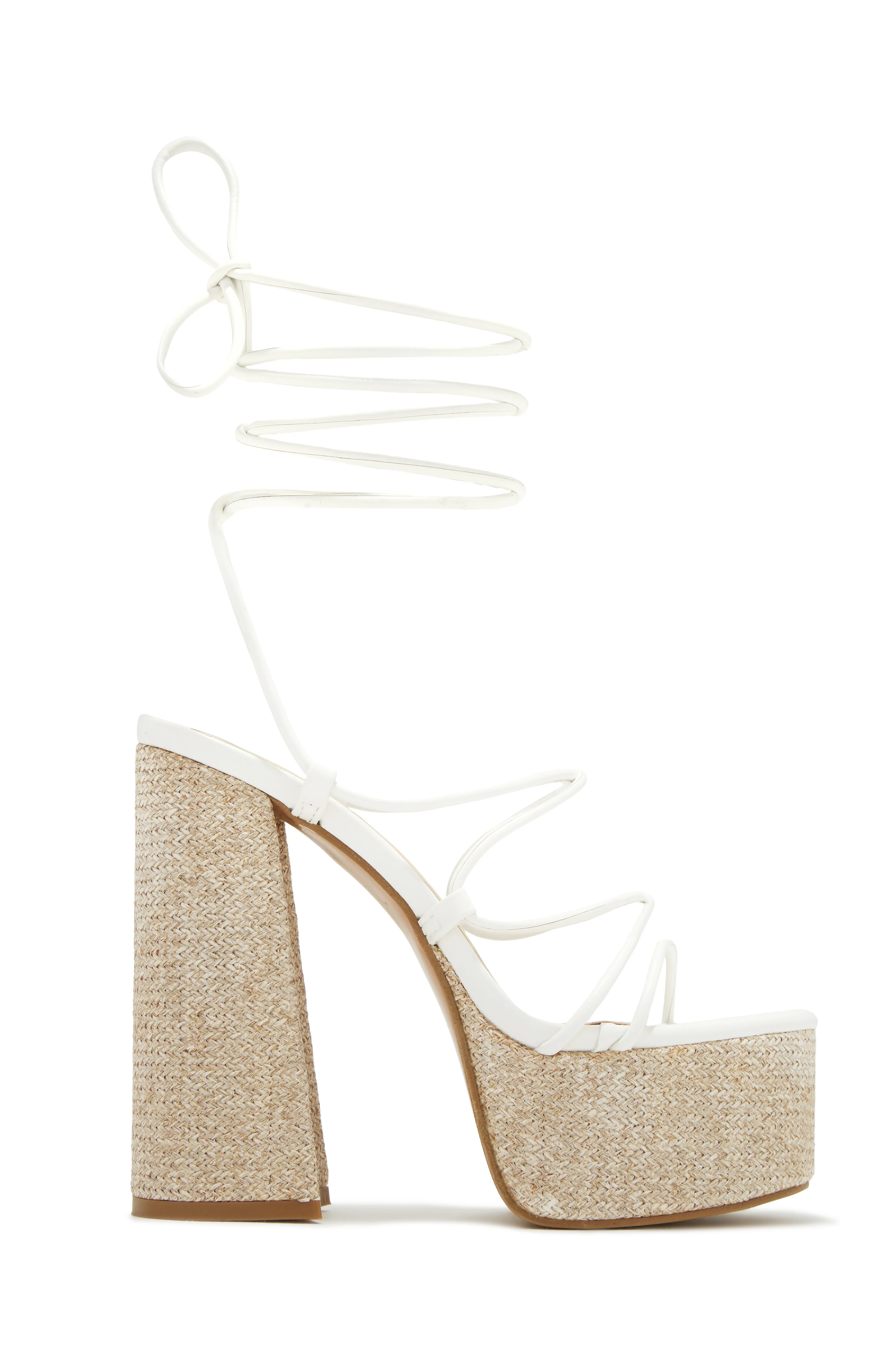 Brunch Al Fresco Lace Up Platform Block High Heels - Denim - Image 8