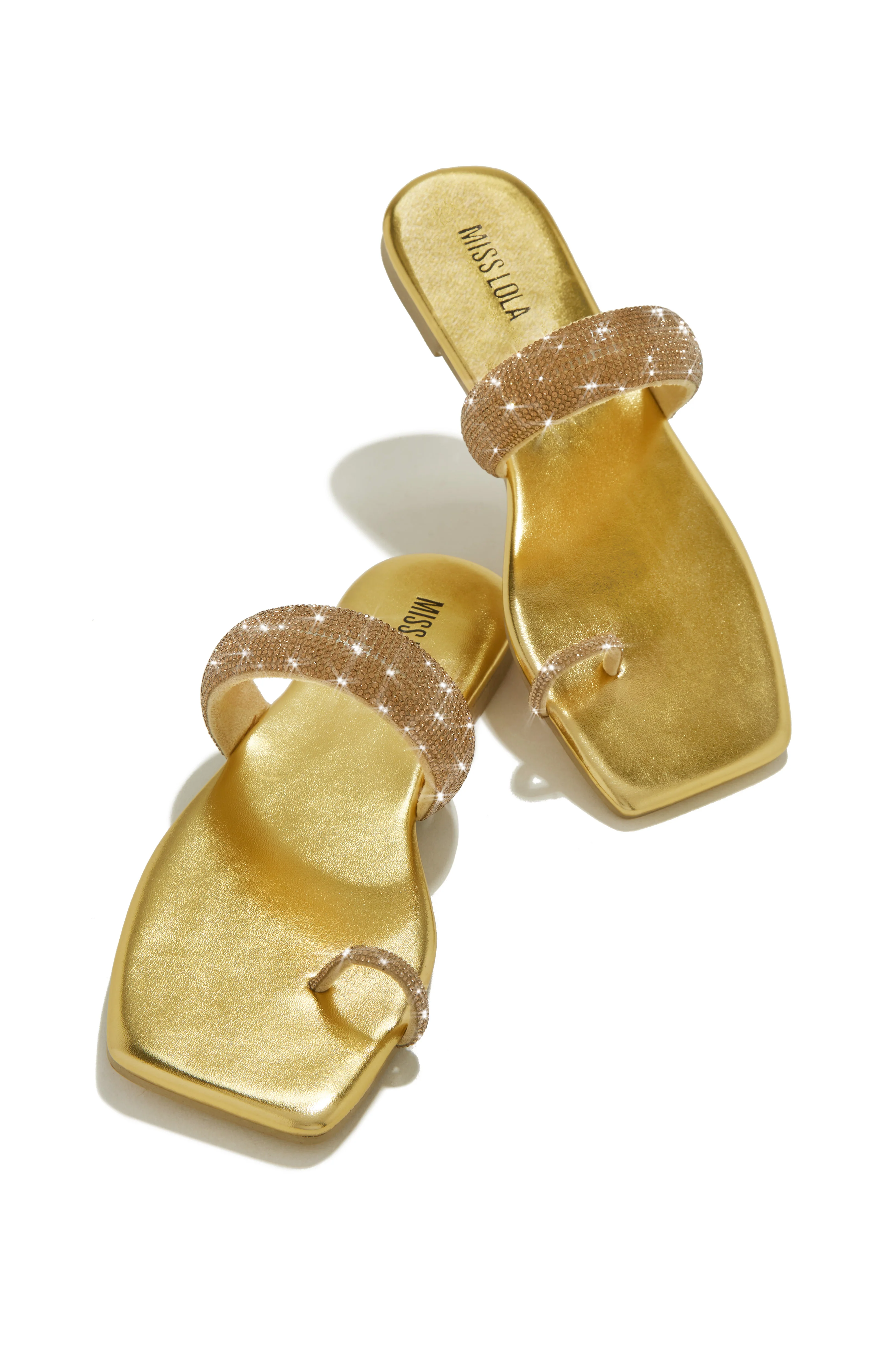 Cabana Beach Embellished Slip On Sandals - Gold - Image 5