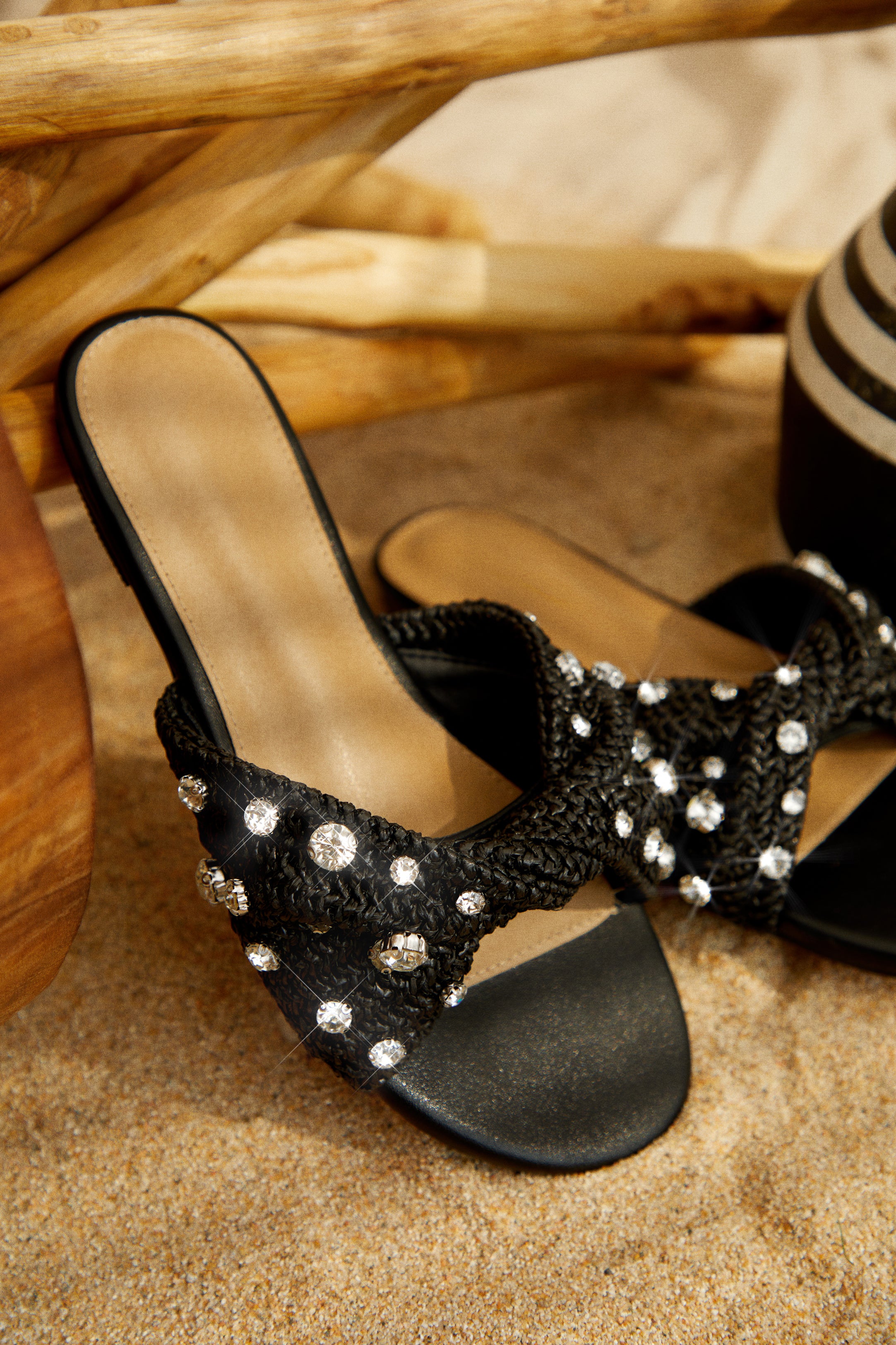 Cabana Sunsets Embellished Slip On Sandals - Black - Image 2