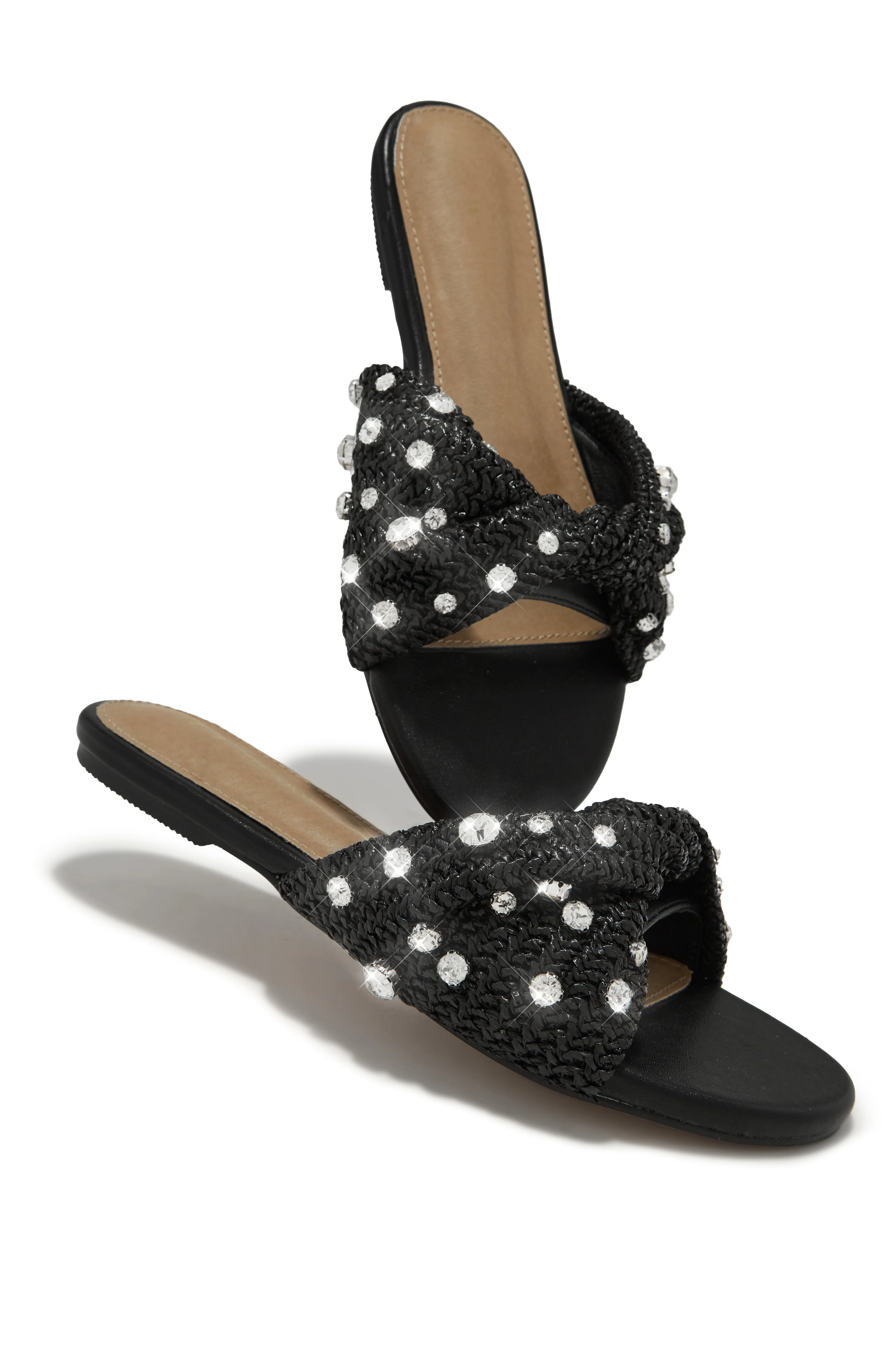 Cabana Sunsets Embellished Slip On Sandals - Black - Image 7