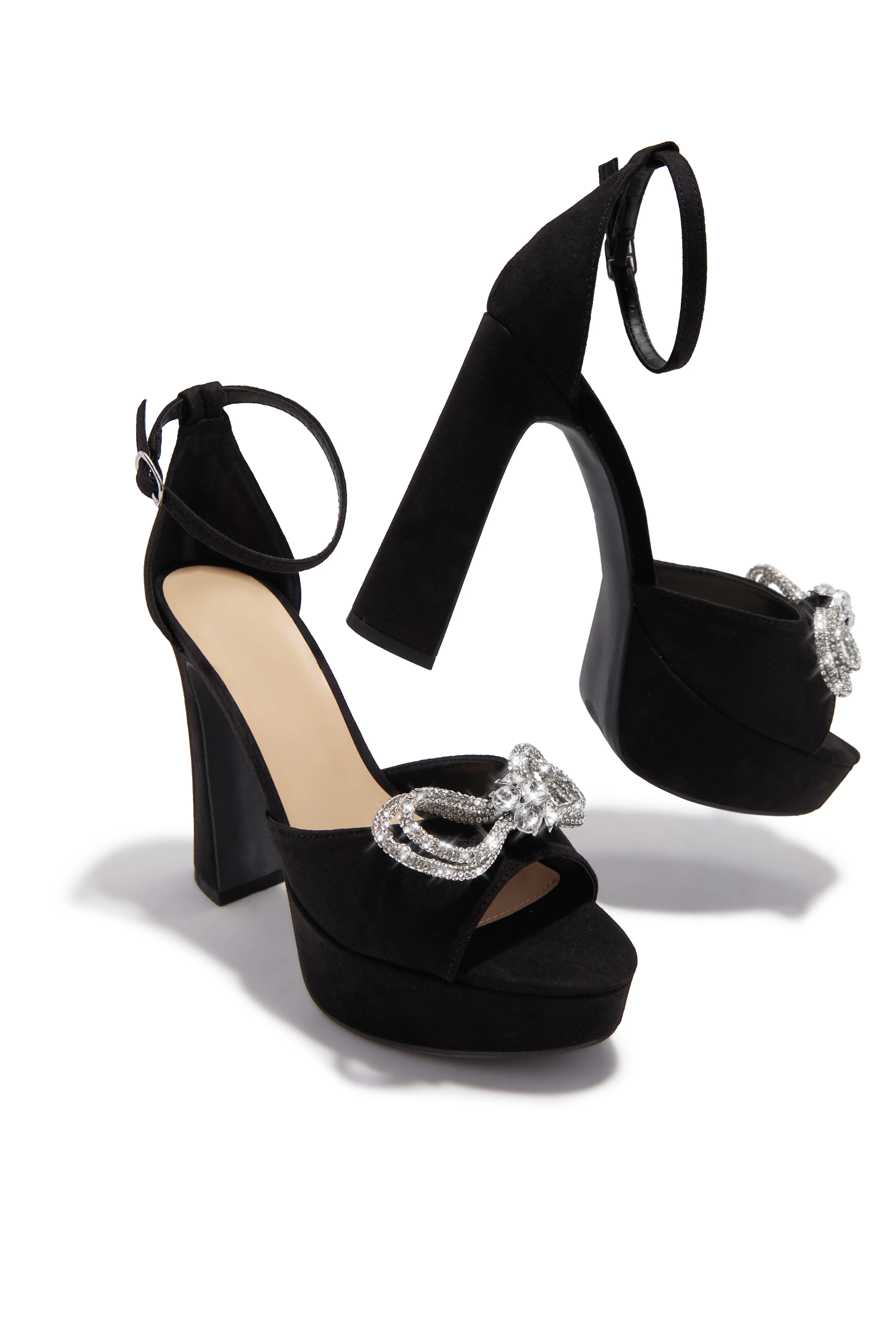 Caitelyn Embellished Bow Platform Block Heels - Black - Image 3