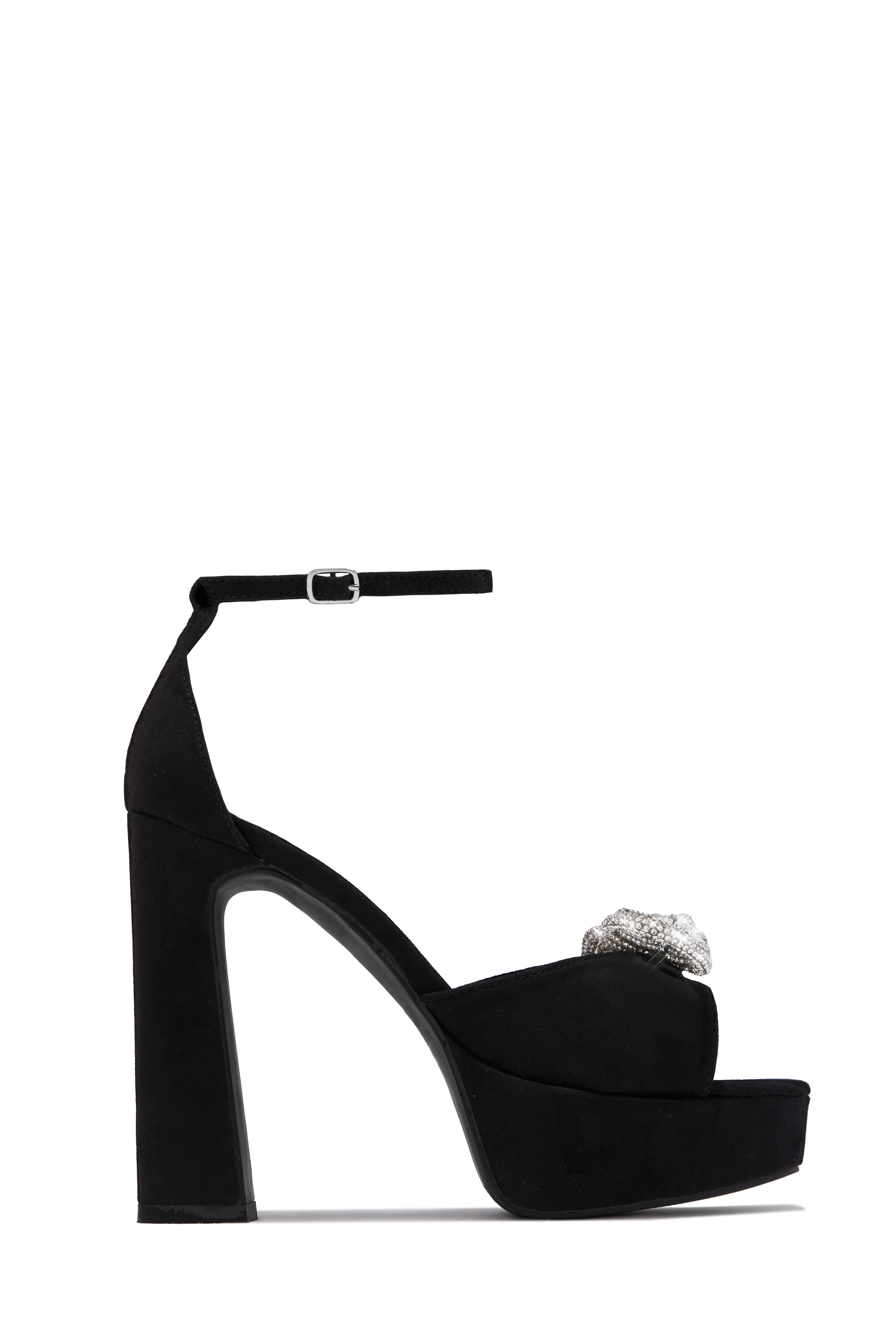 Caitelyn Embellished Bow Platform Block Heels - Black - Image 4