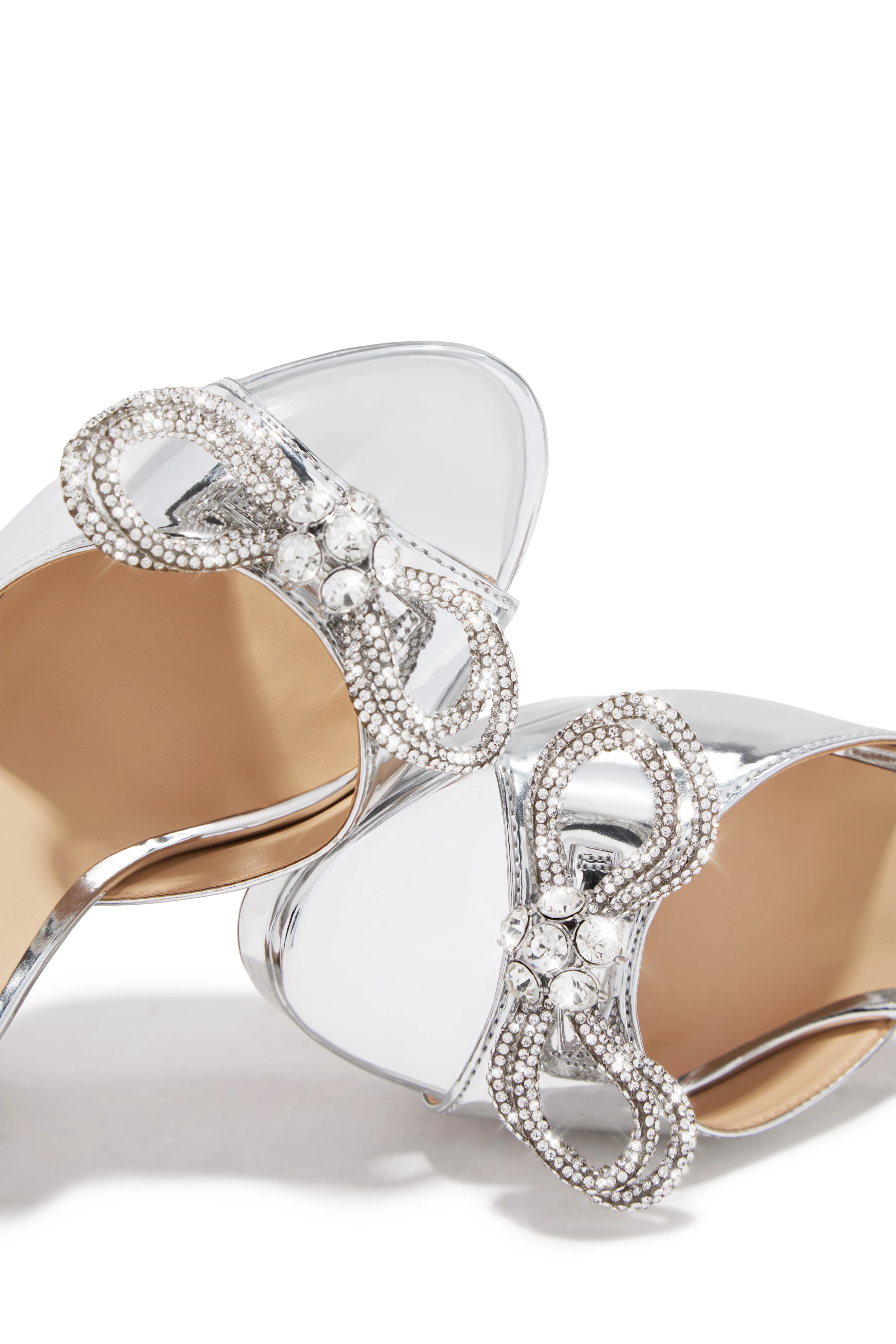 Caitelyn Embellished Bow Platform Block Heels - Silver - Image 2