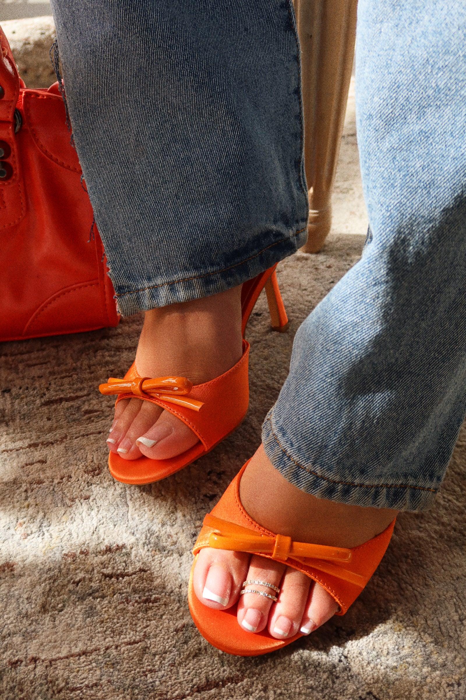 Camila Mid Heel Mules - Orange