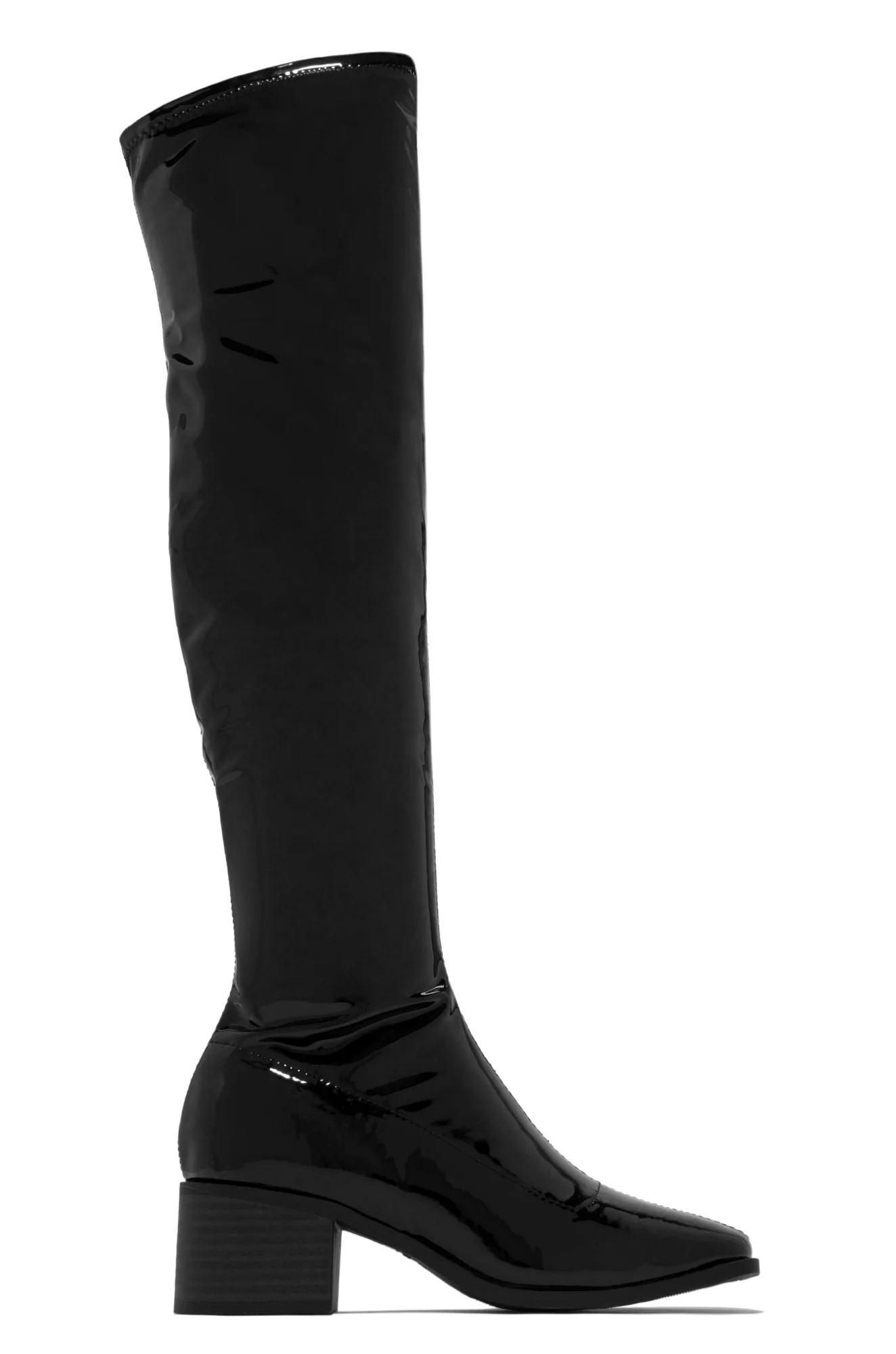 Carlene Over The Knee Boots - Black Pat - Image 5
