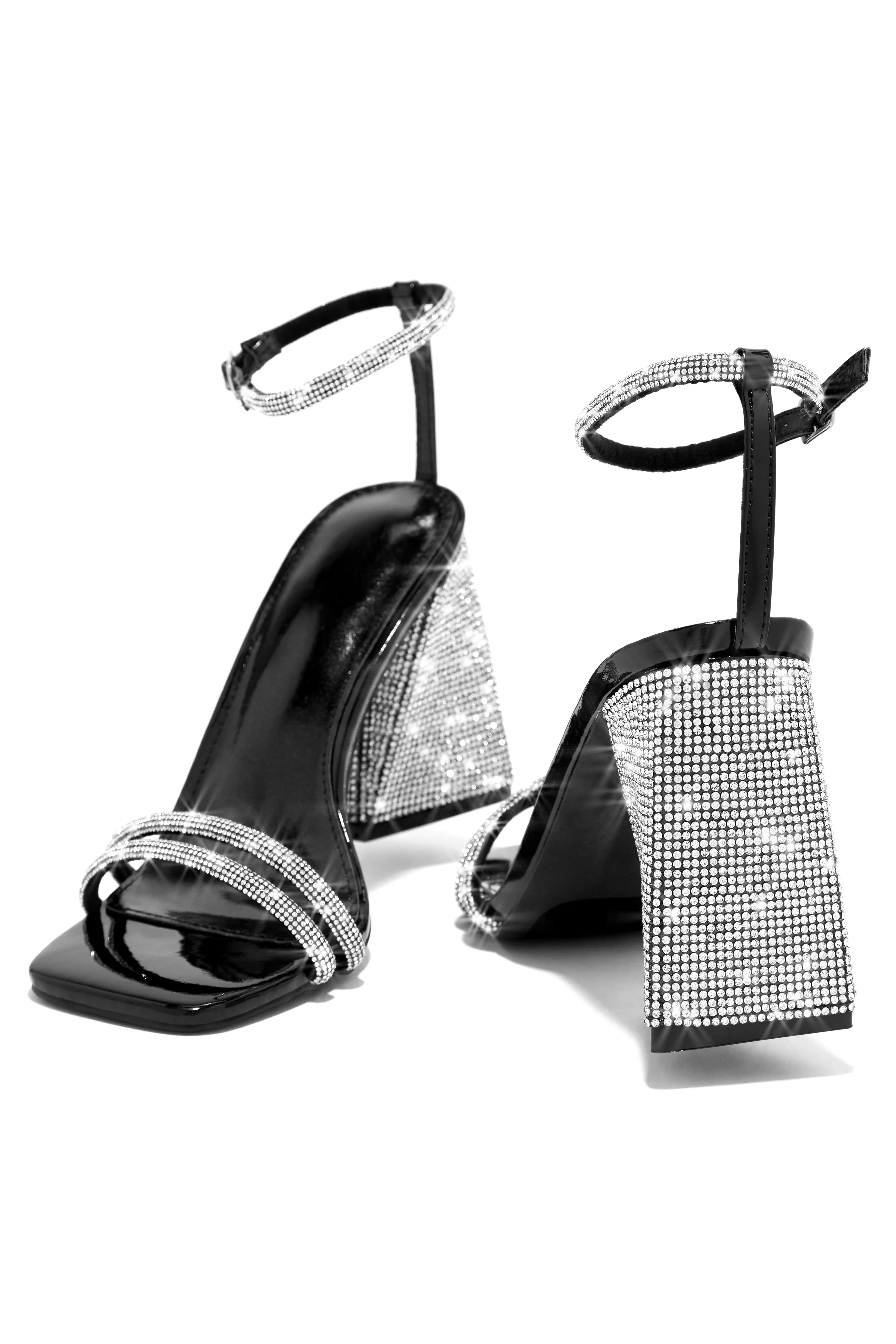 Celebrate You Embellished Triangle Block Heels - Black - Image 4