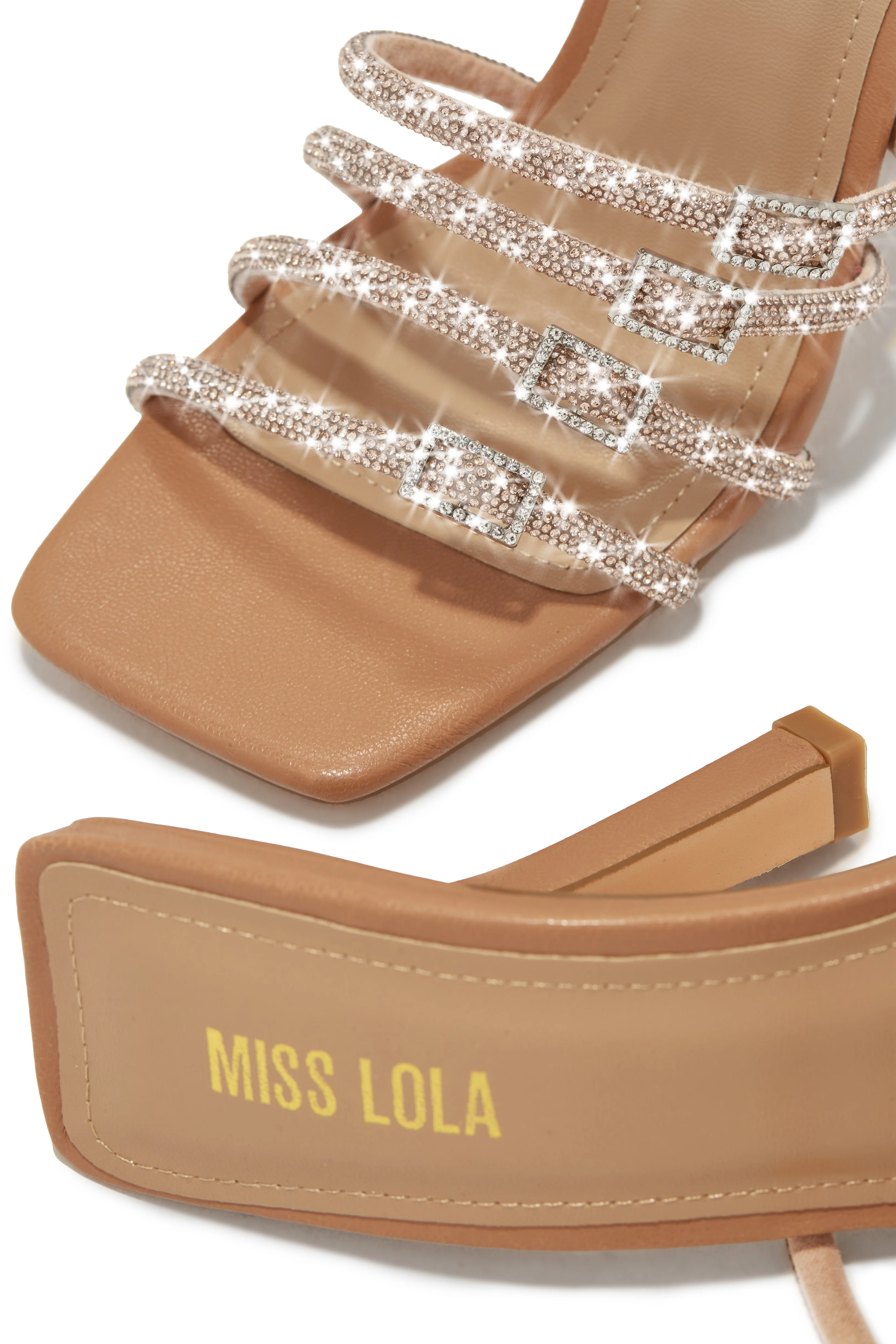 Champagne Taste Embellished High Heel Mules - Nude - Image 3
