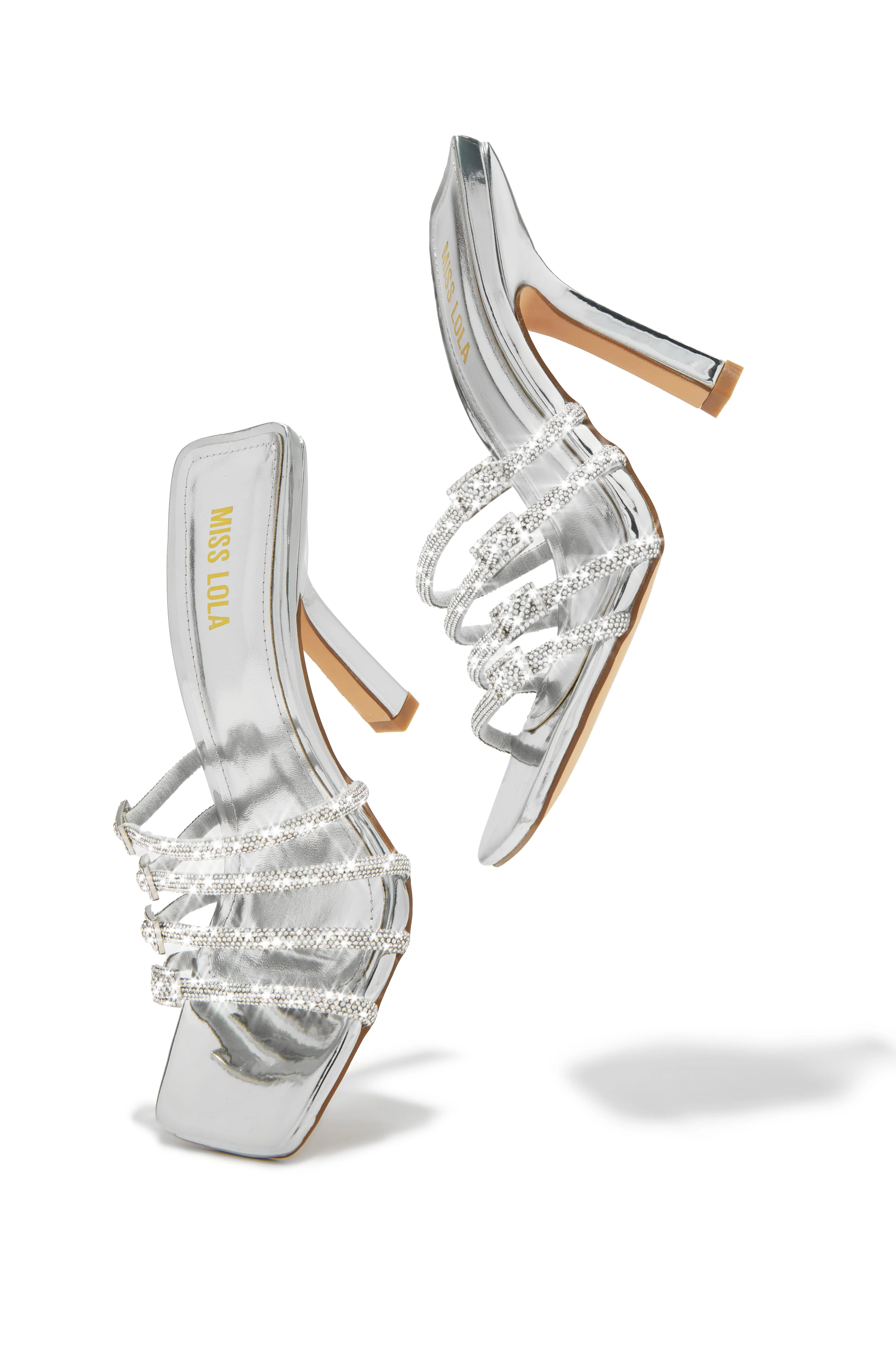 Champagne Taste Embellished High Heel Mules - Silver - Image 5