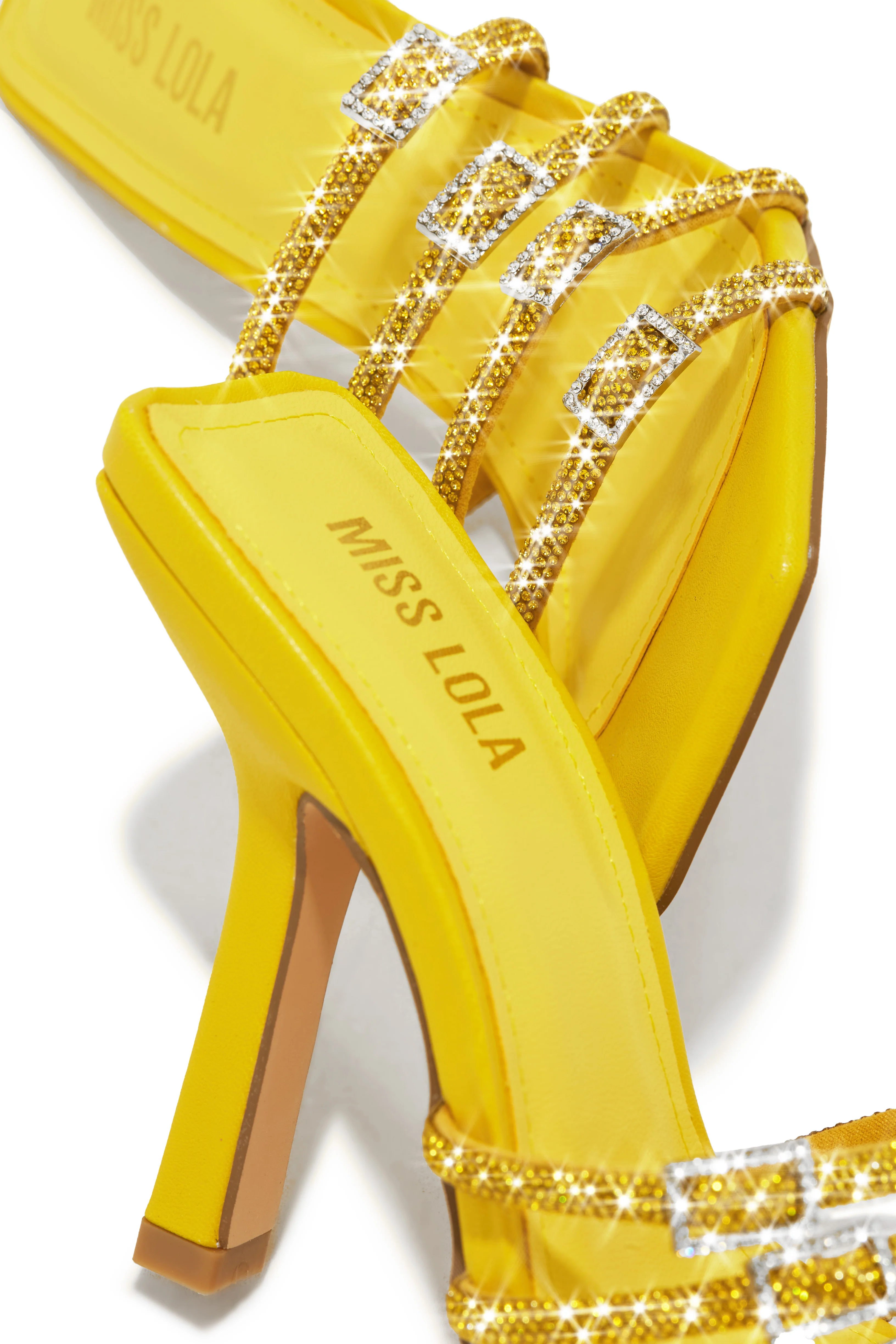 Champagne Taste Embellished High Heel Mules - Yellow - Image 4