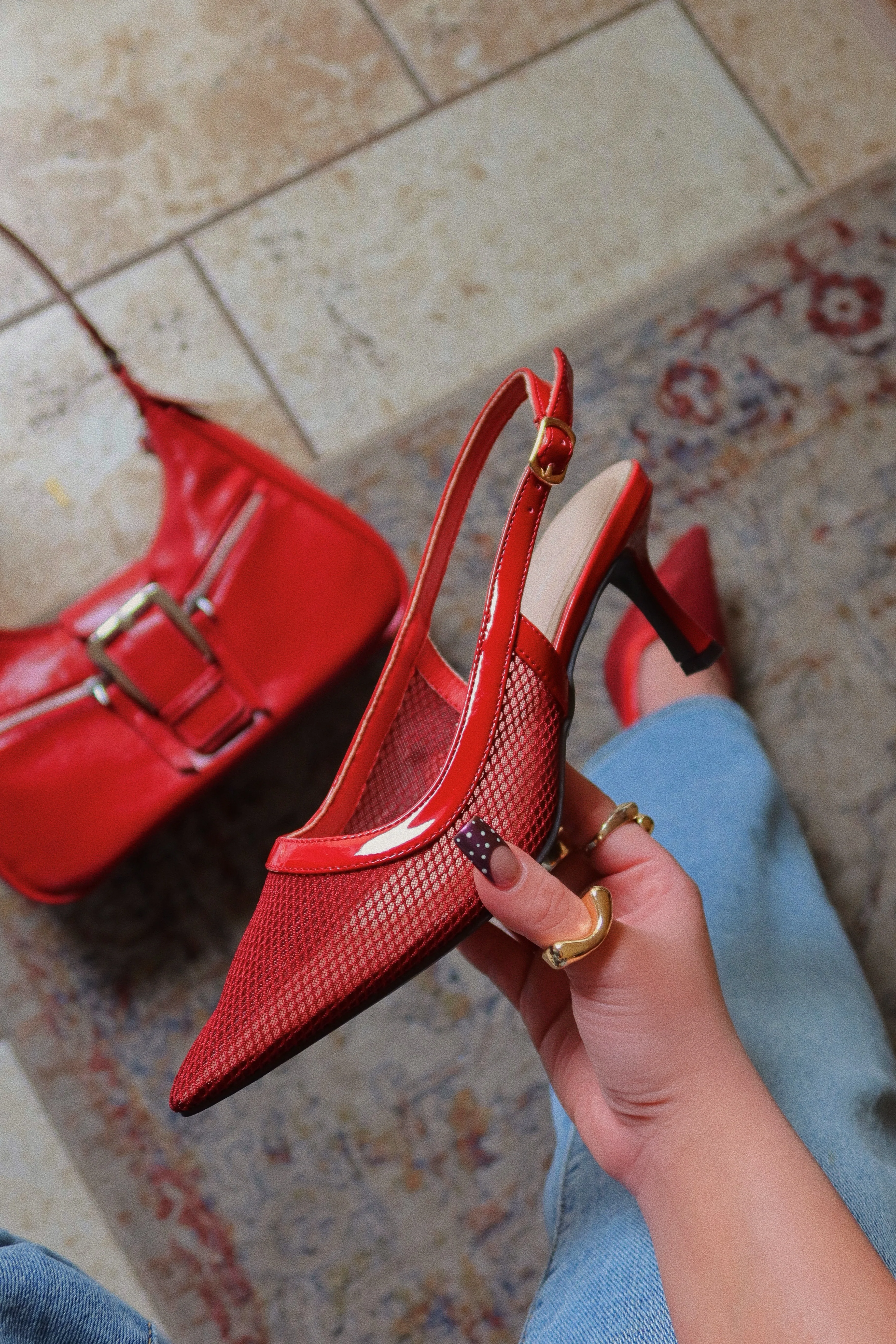 Chloey Slingback Mid Heel Pumps - Wine - Image 5