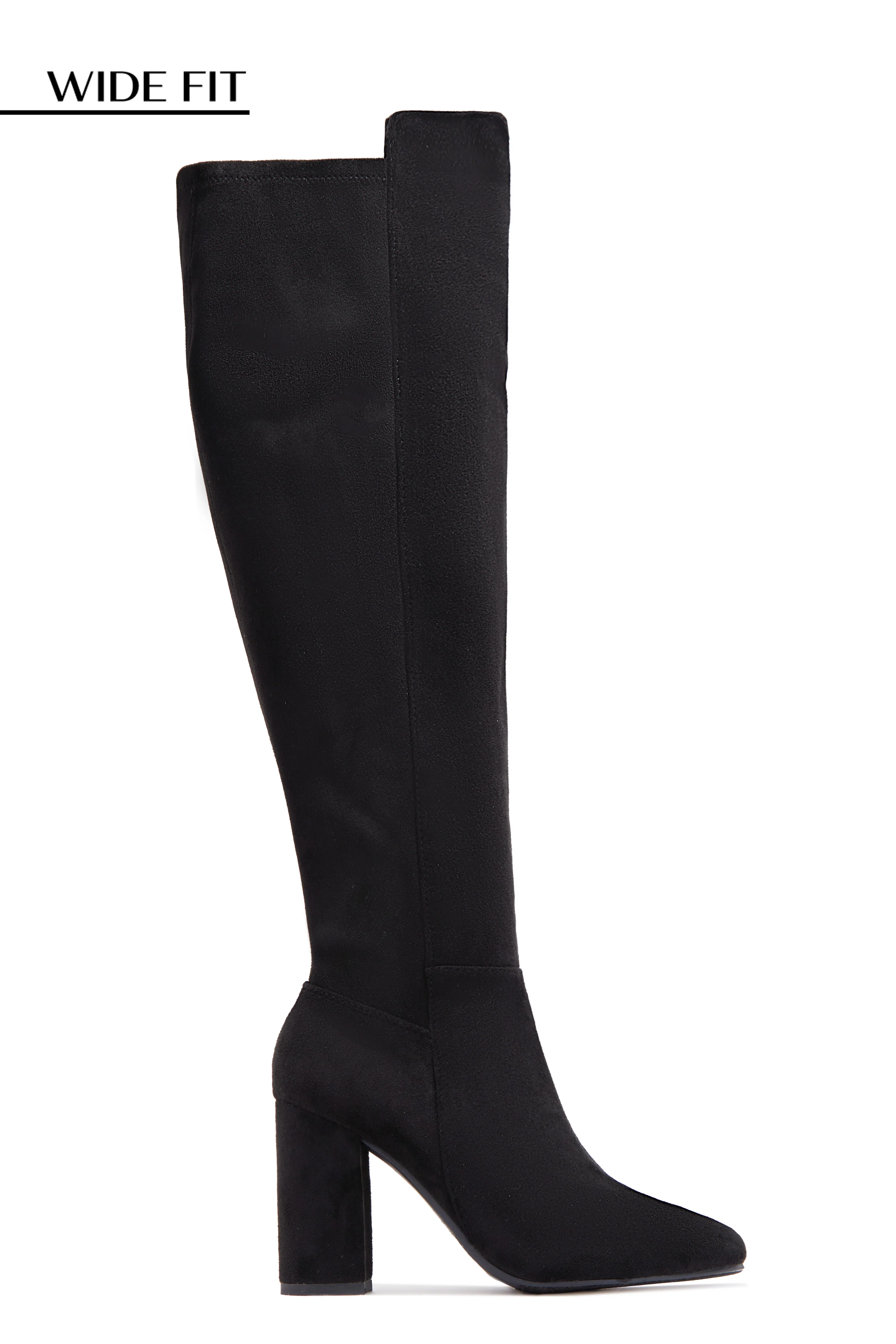 Colette Wide Fit Block Heel Boots - Black Suede
