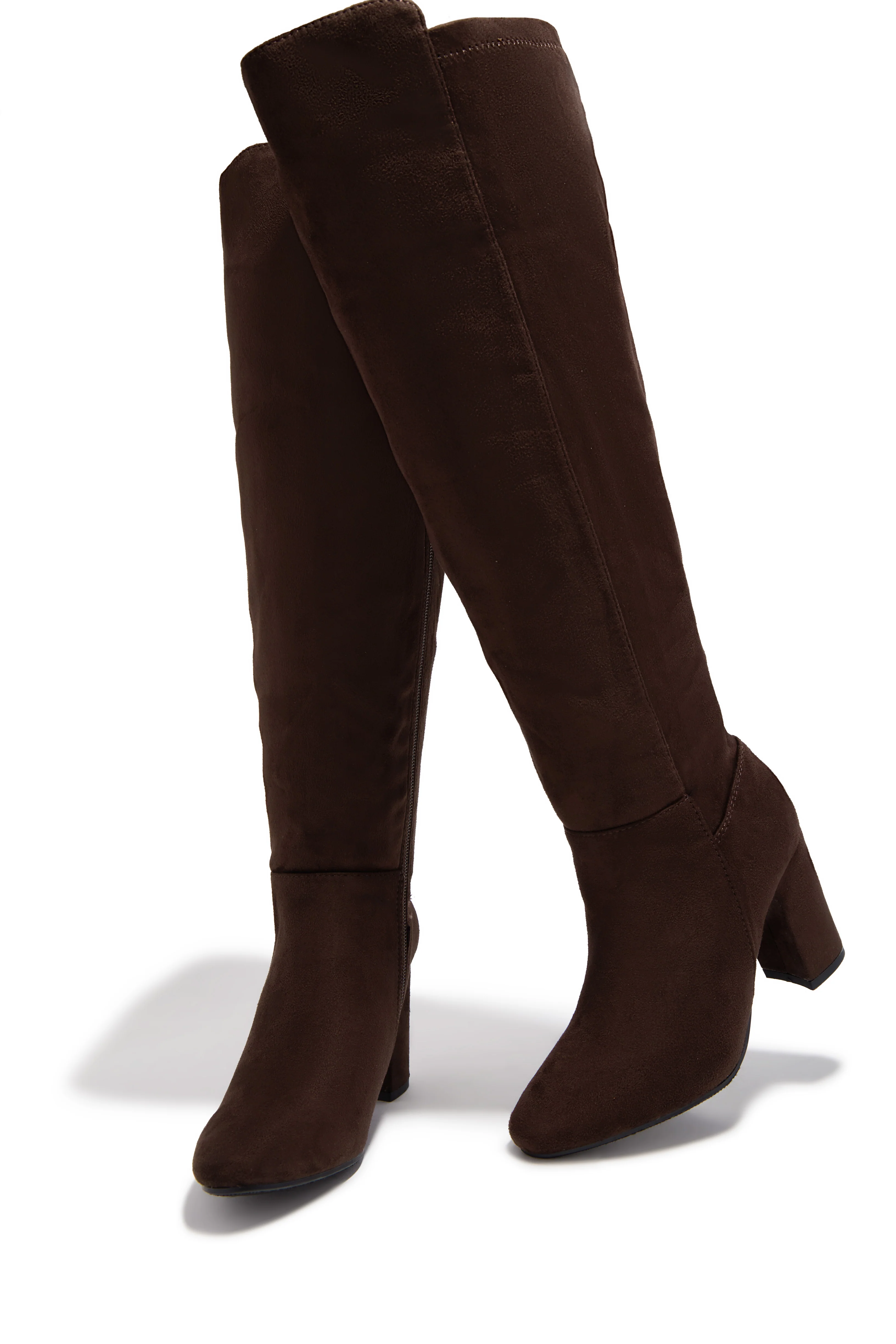 Colette Wide Fit Block Heel Boots - Brown Suede - Image 2