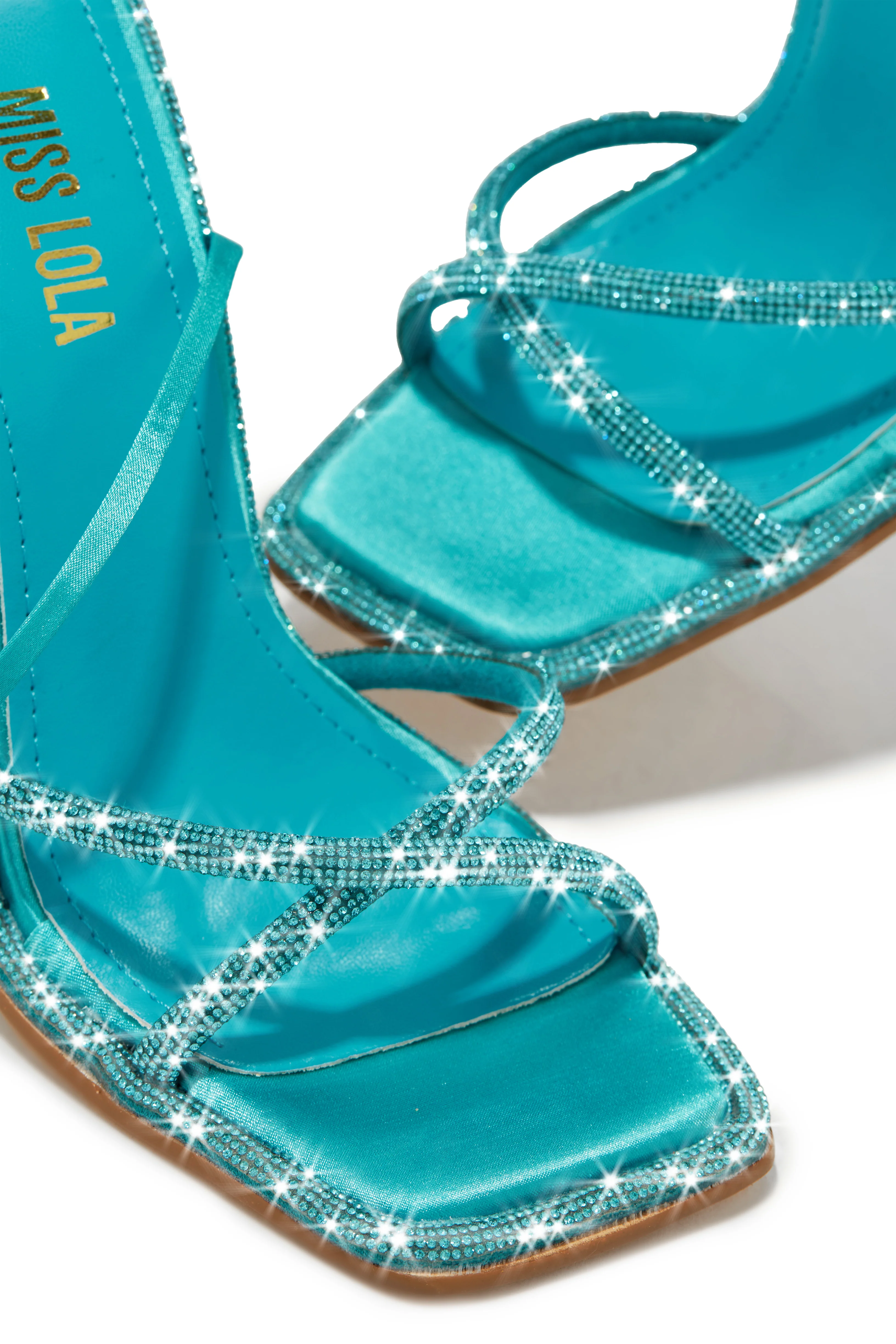 Crystal Embellished Lace Up High Heels - Aqua - Image 5