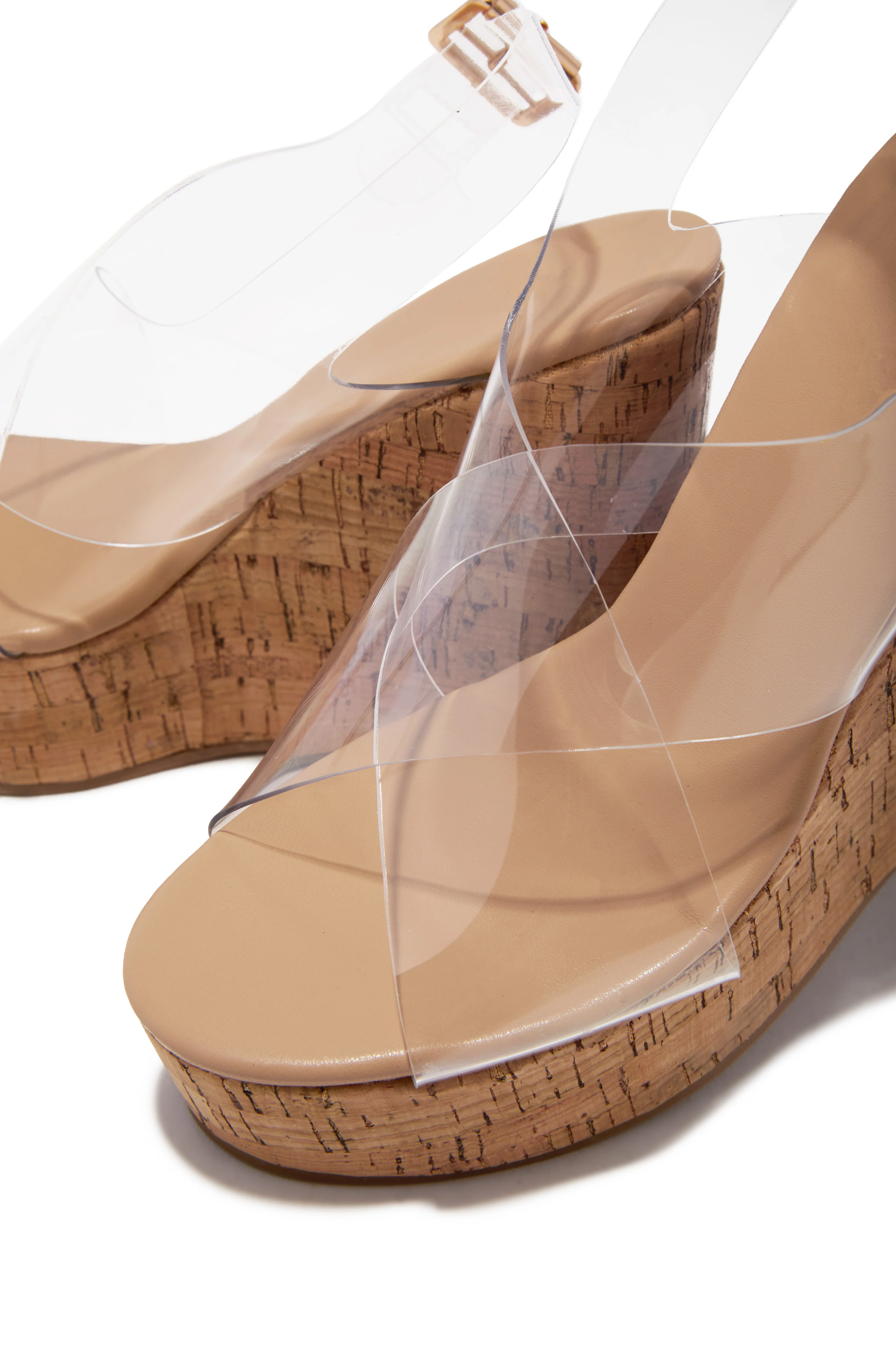 Daphney Cork Platform Wedges - Clear - Image 2