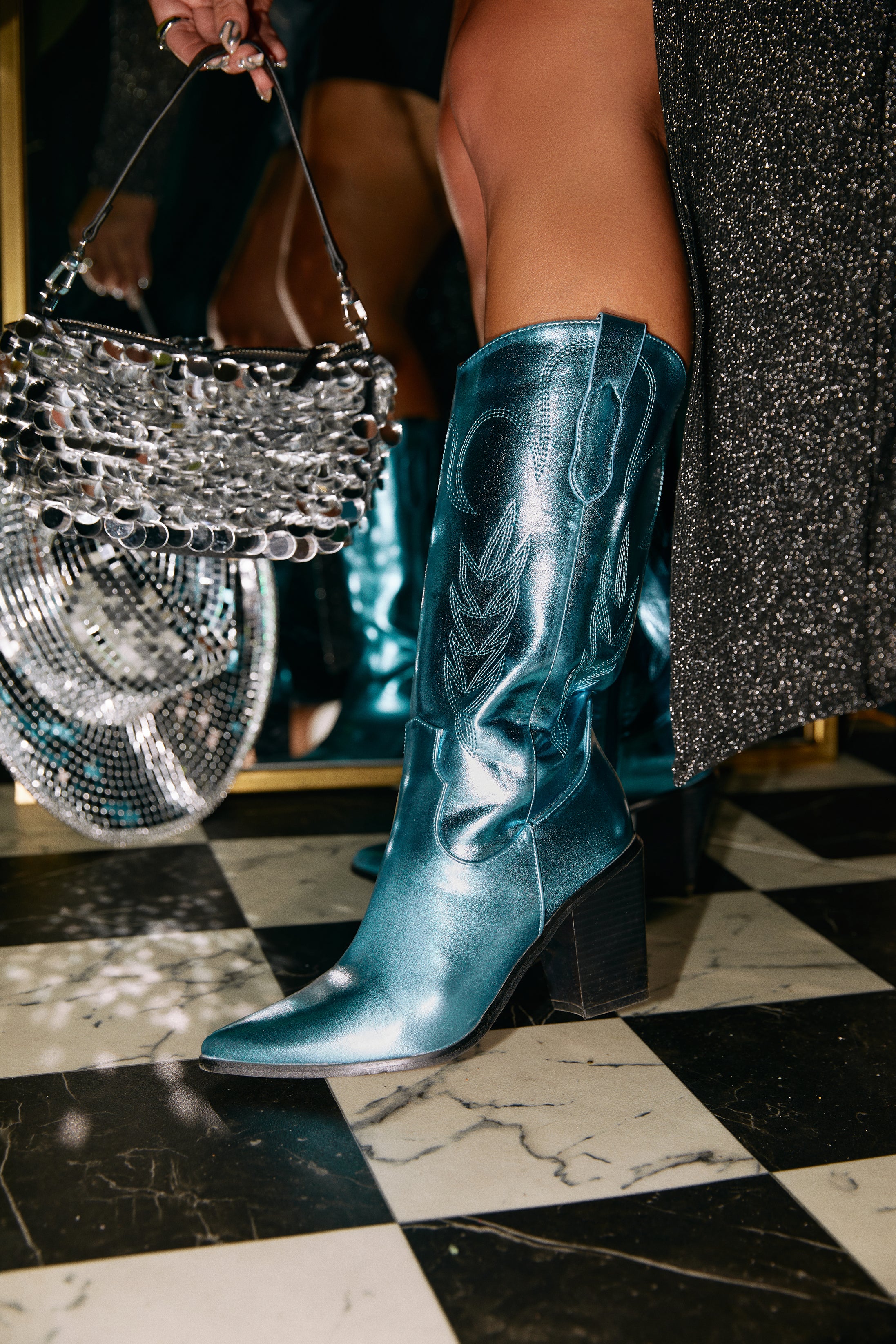 Delaney Block Heel Cowgirl Boots - Blue - Image 18