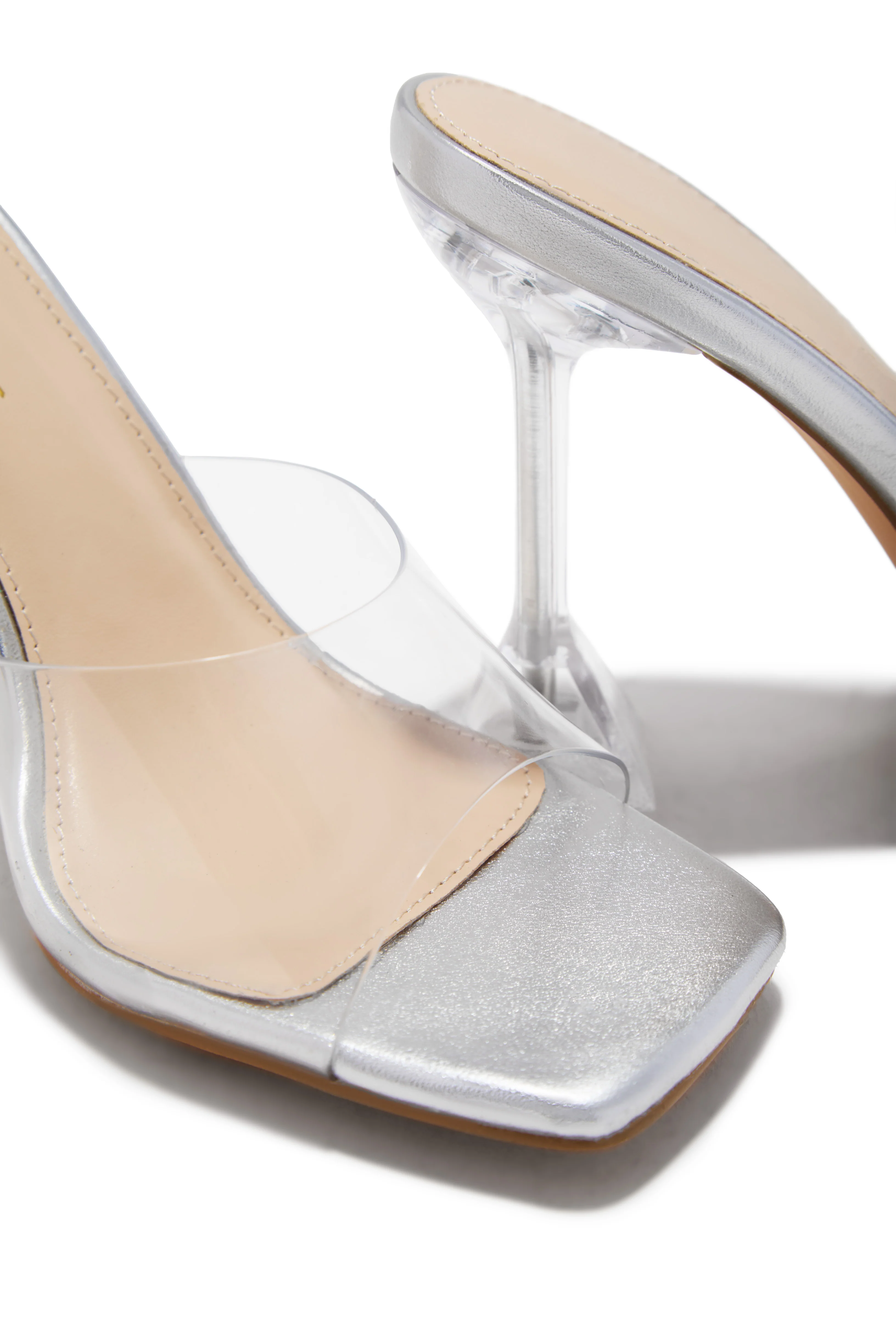 Demie Clear Strap Mule Heels - Silver - Image 2