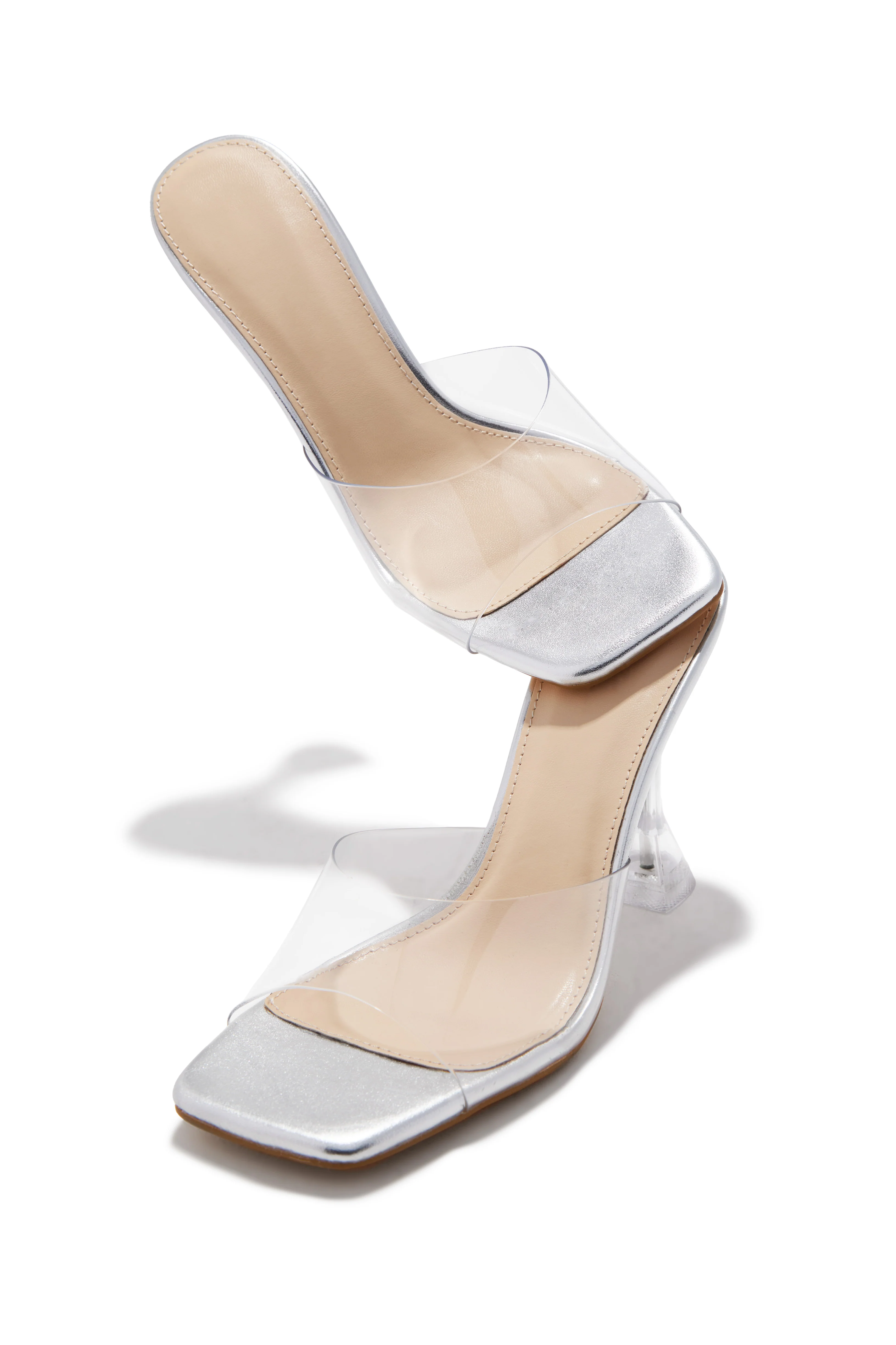 Demie Clear Strap Mule Heels - Silver - Image 3