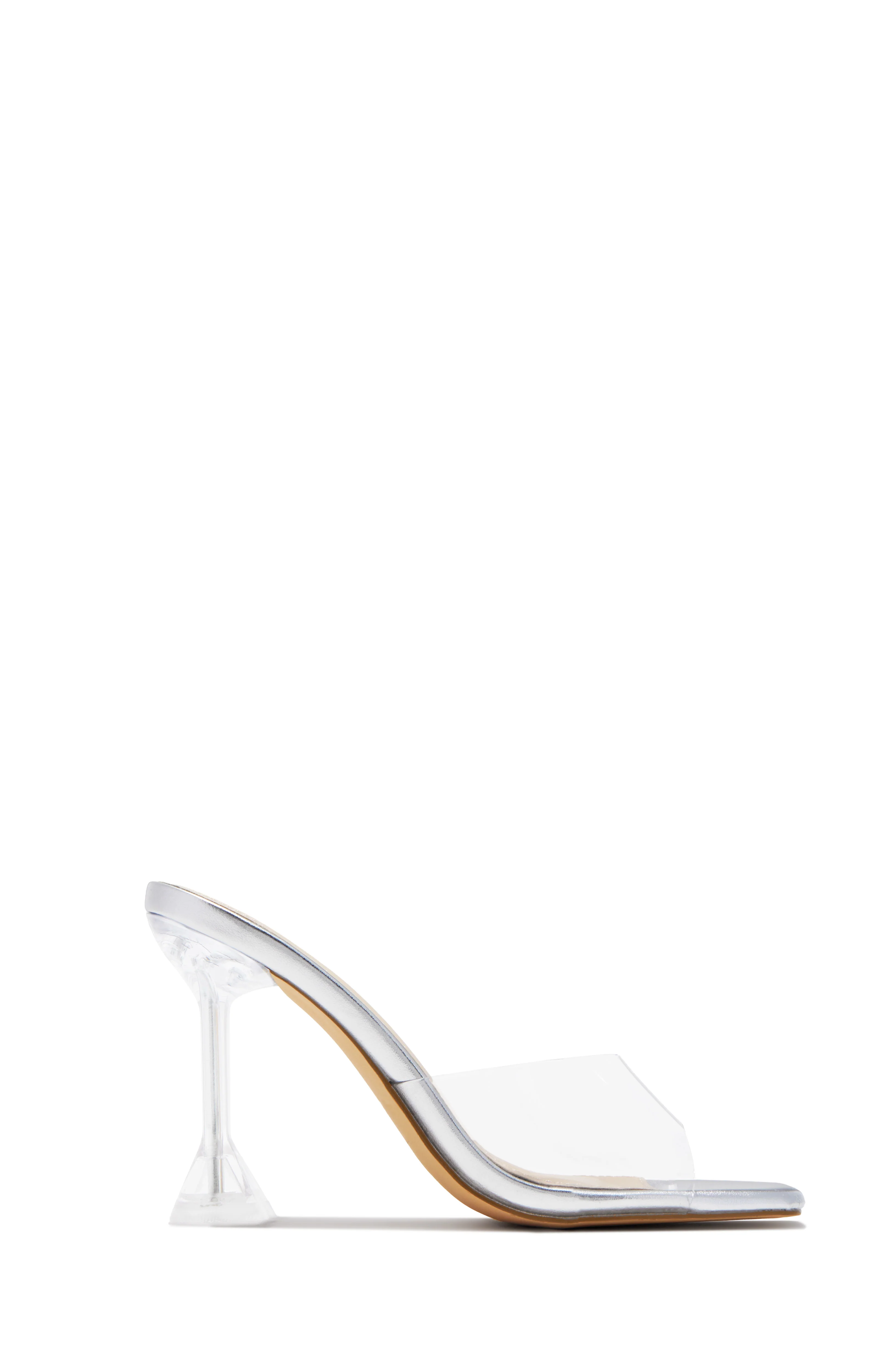 Demie Clear Strap Mule Heels - Silver - Image 4