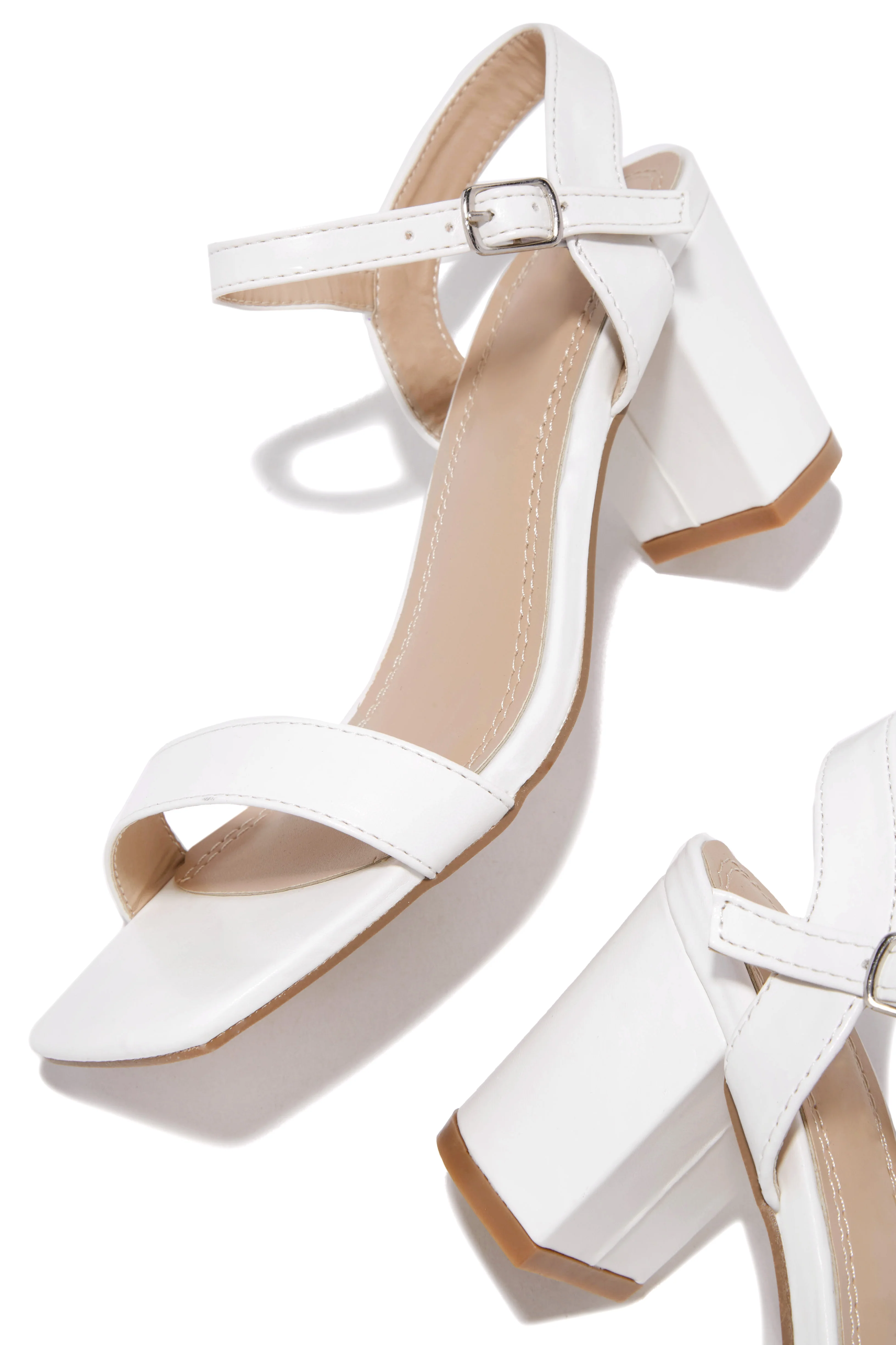 Deryna Ankle Strap Block Heels - White - Image 3