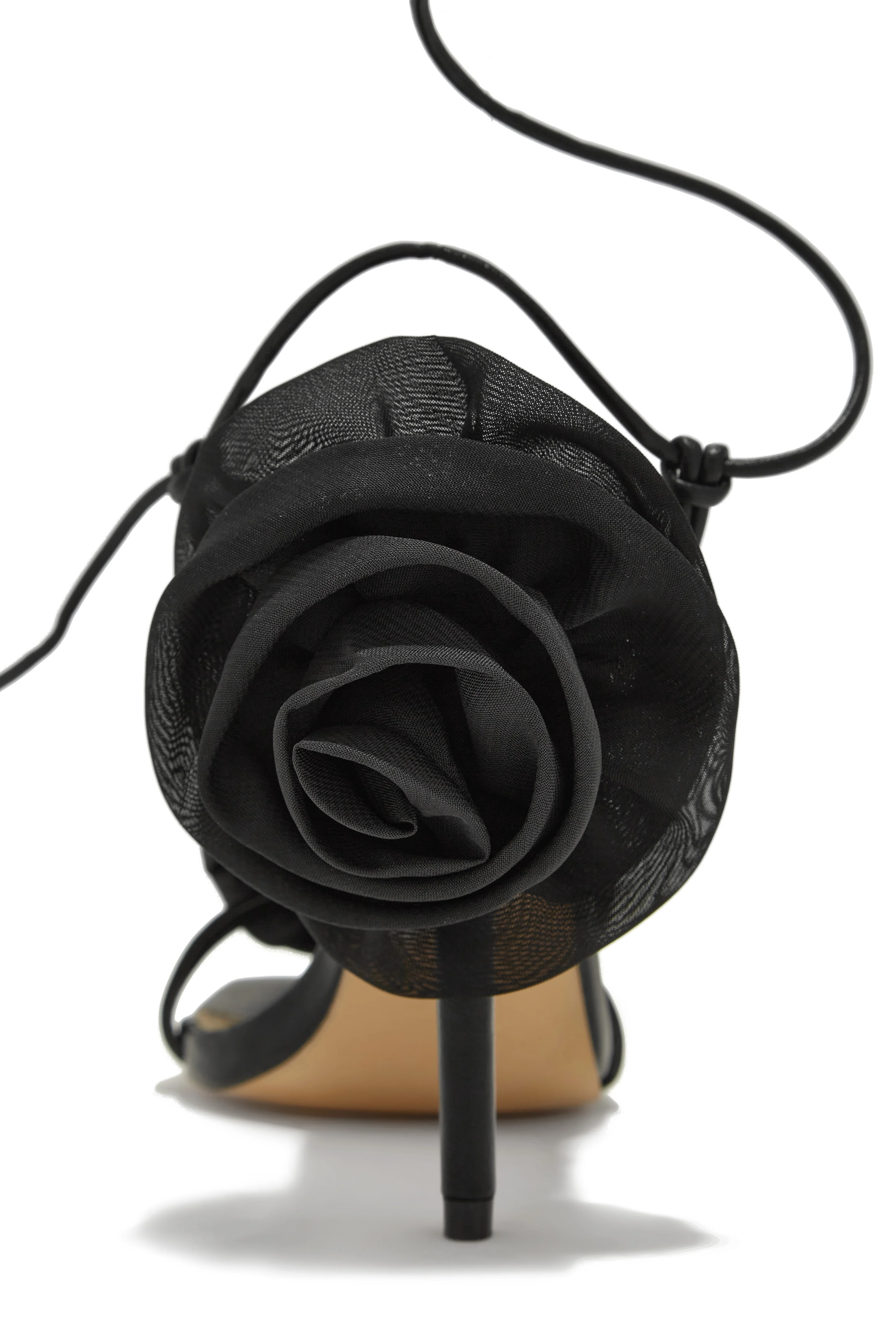 Divine Bloom Rosette Lace Up Heels - Black - Image 2